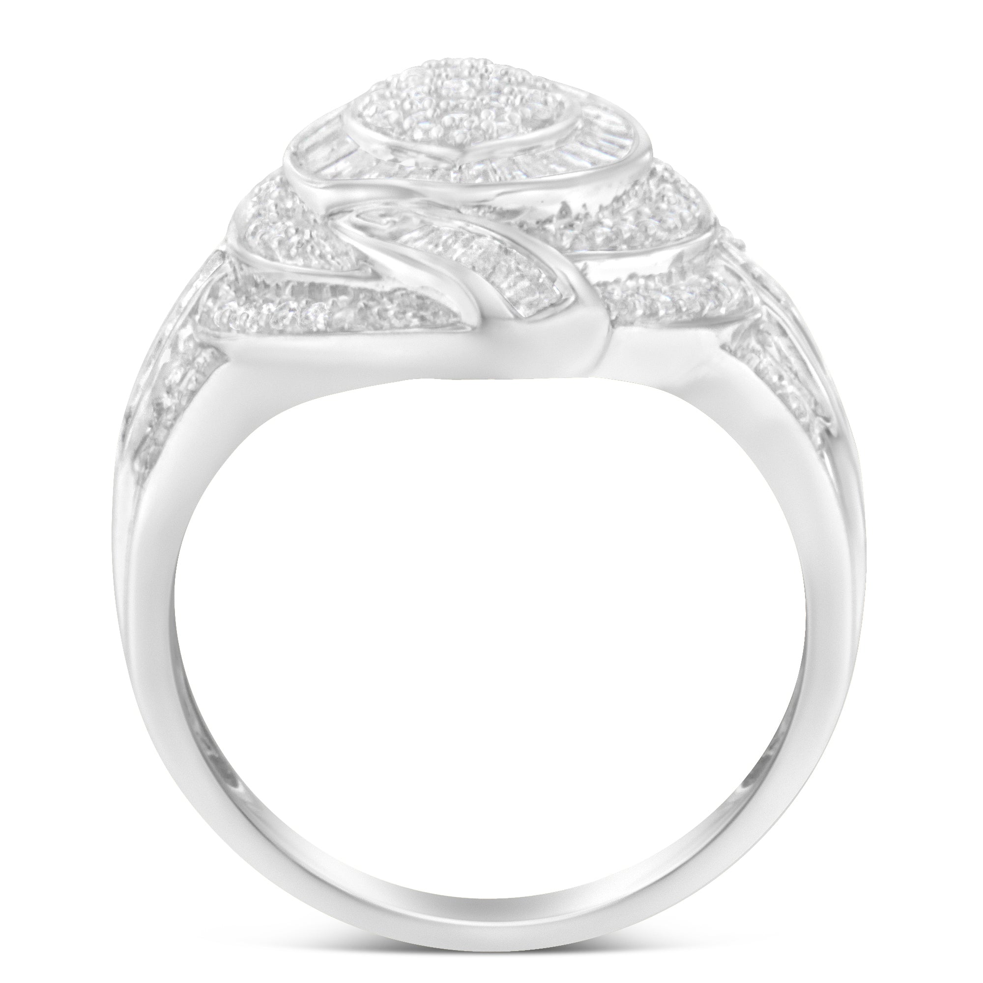 .925 Sterling Silver & 1-1/8 Cttw Diamond Marquise Shaped Cluster Triple Halo Knot Cocktail Fashion Ring (I-J Color, I2-I3 Clarity) - Size 6 by Bids.com
