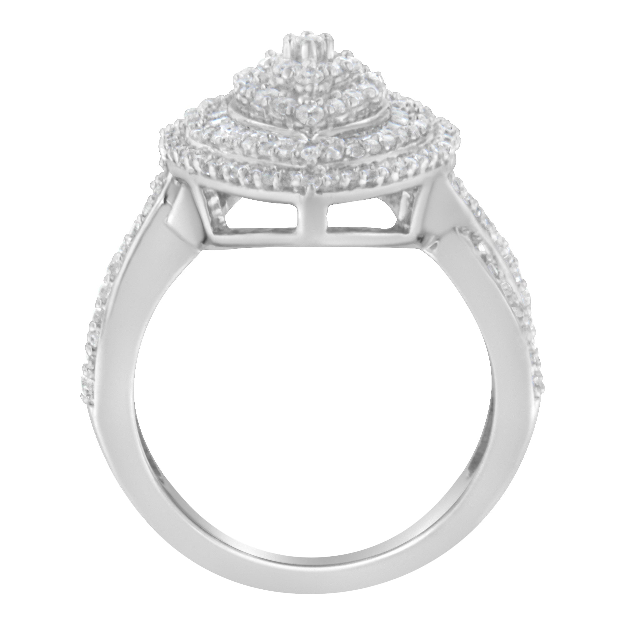 .925 Sterling Silver 1.0 Cttw Round & Baguette-Cut Diamond Marquise-Shaped Cluster Triple Stepped Halo Cocktail Fashion Ring (I-J Color, I2-I3 Clarity) - Size 7 by Bids.com