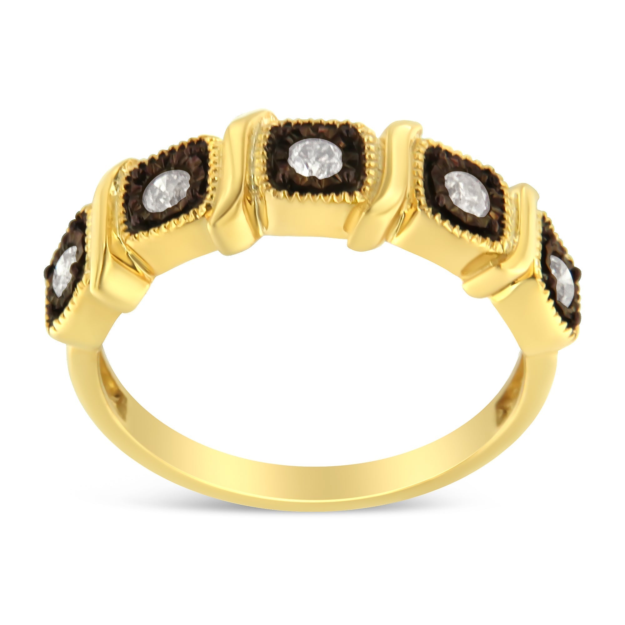 10K Yellow Gold Flashed .925 Sterling Silver Miracle-Set Diamond 5-Stone Ring Band (1/4 Cttw, J-K Color, I2-I3 Clarity) - Size 7 DestGlow