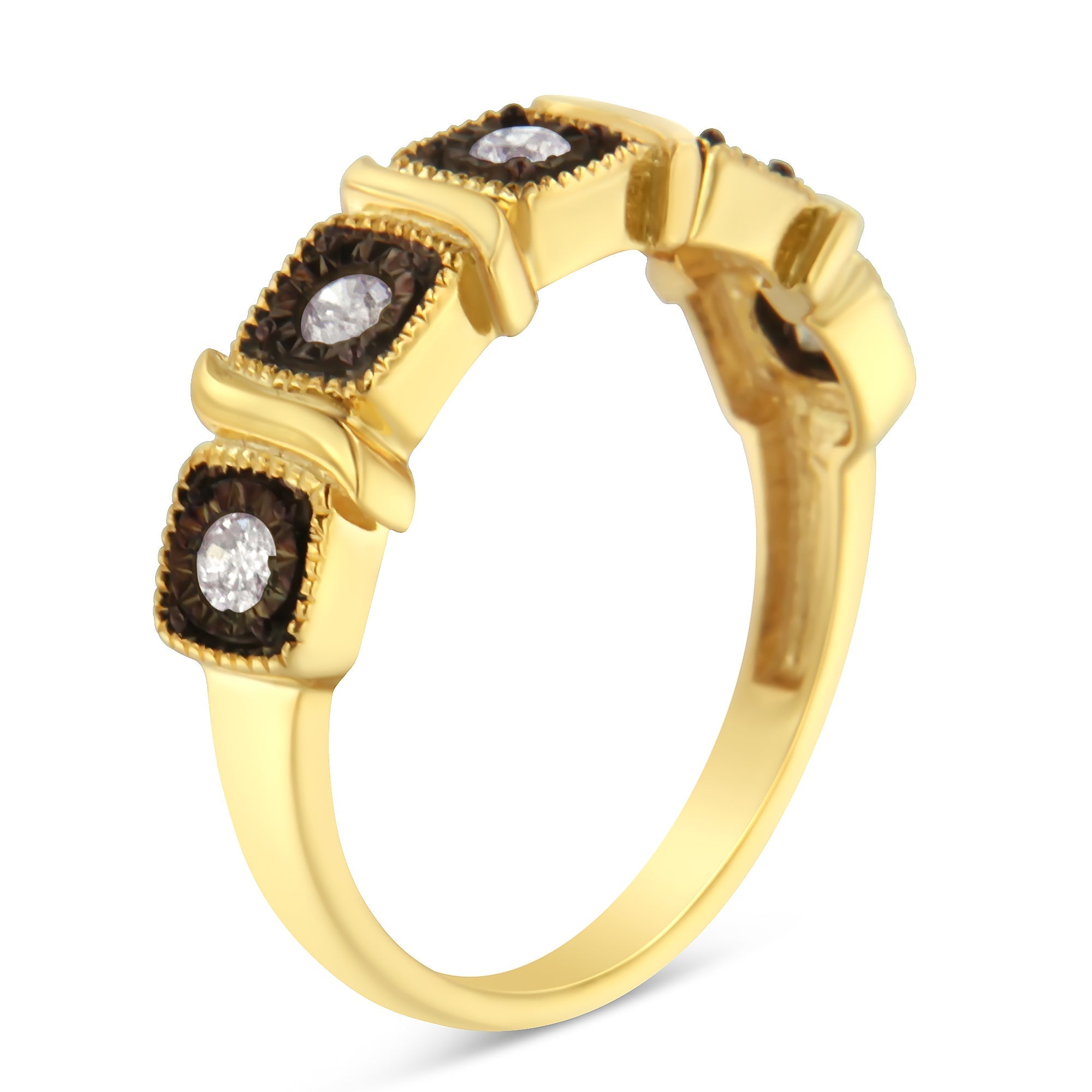 10K Yellow Gold Flashed .925 Sterling Silver Miracle-Set Diamond 5-Stone Ring Band (1/4 Cttw, J-K Color, I2-I3 Clarity) - Size 7 DestGlow