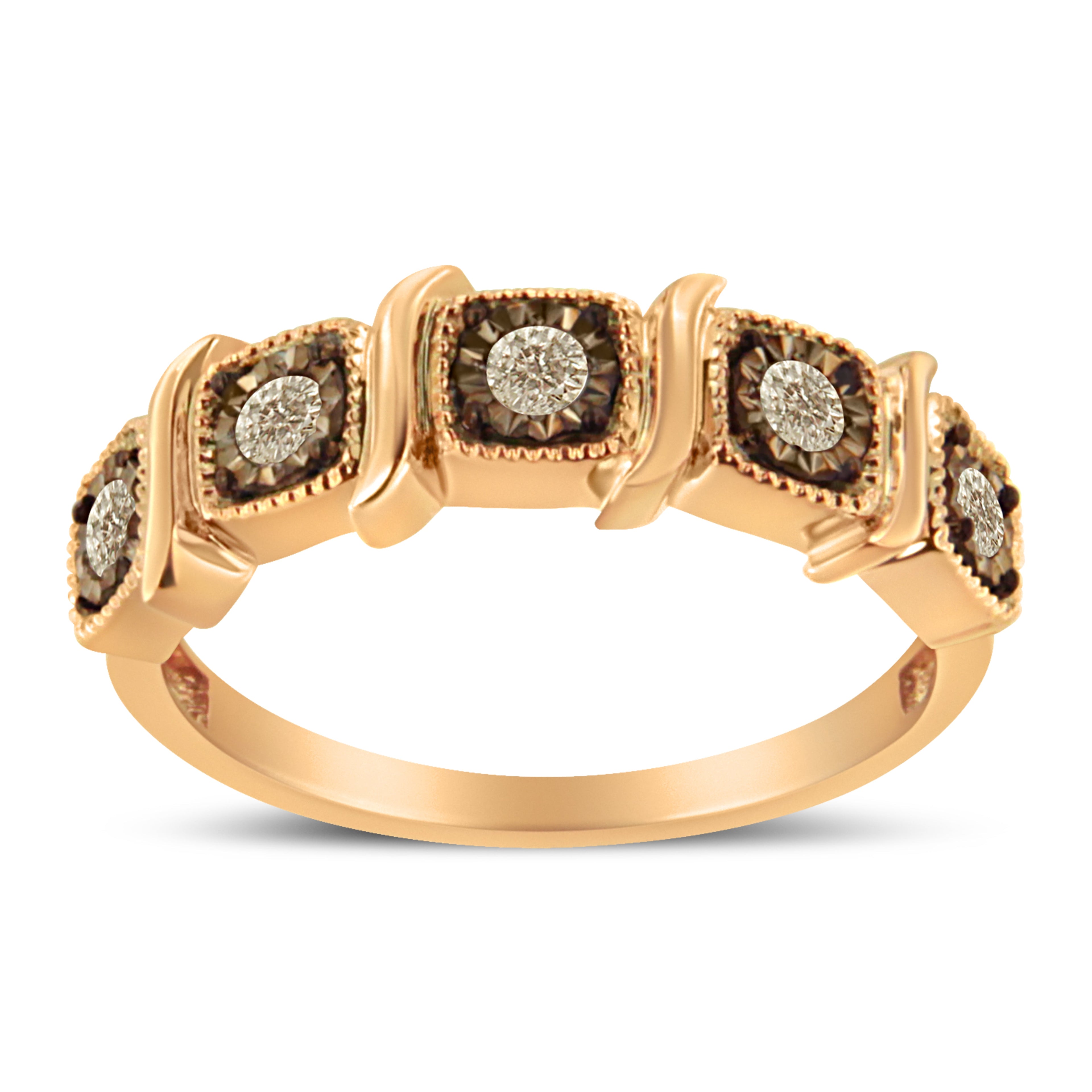 10K Rose Gold Flashed .925 Sterling Silver Miracle-Set Diamond 5-Stone Band Ring (1/4 Cttw, J-K Color, I1-I2 Clarity) - Size 7 DestGlow
