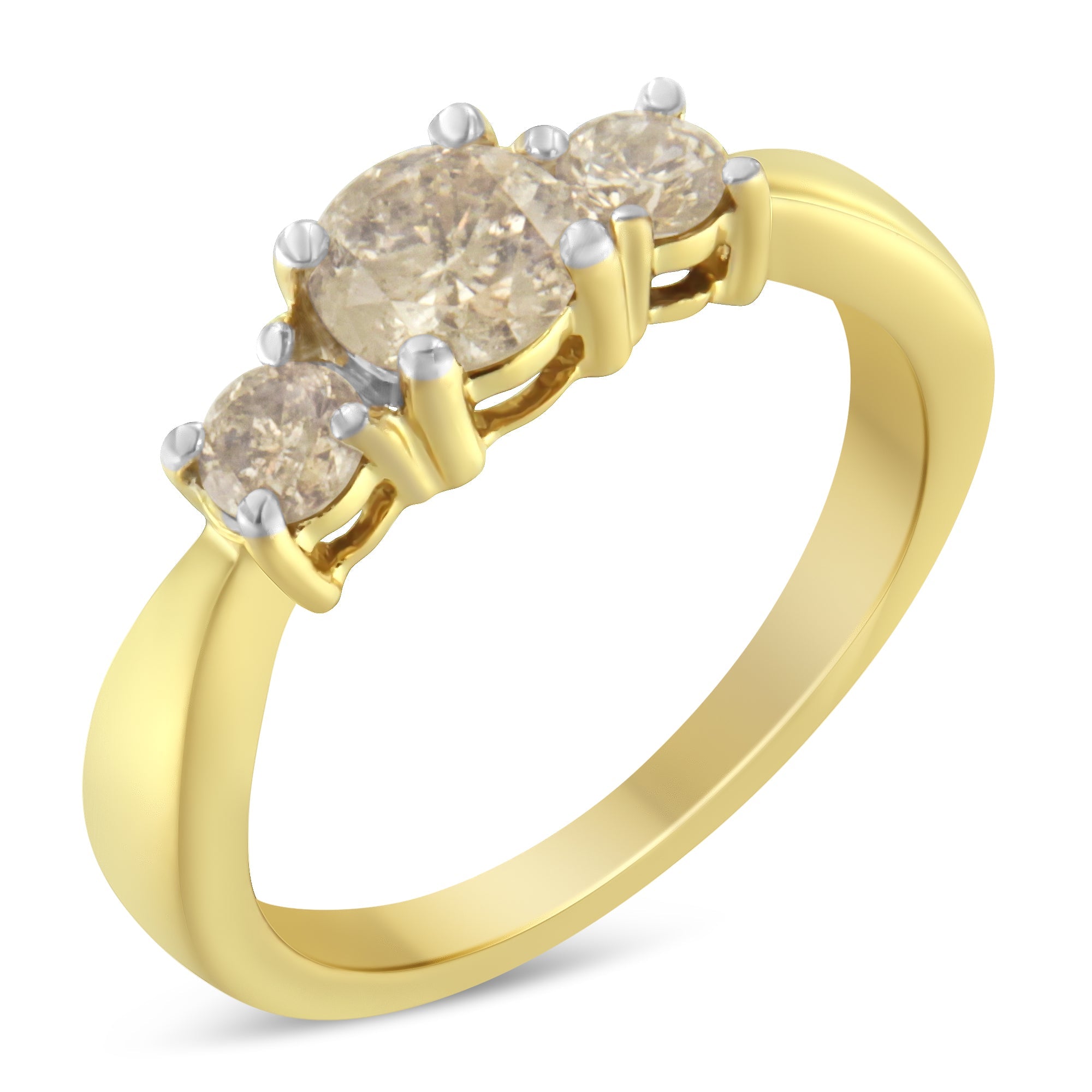 10K Yellow Gold Three Stone Diamond Band Ring (1.00 cttw, J-K Color, I2-I3 Clarity) by Bids.com