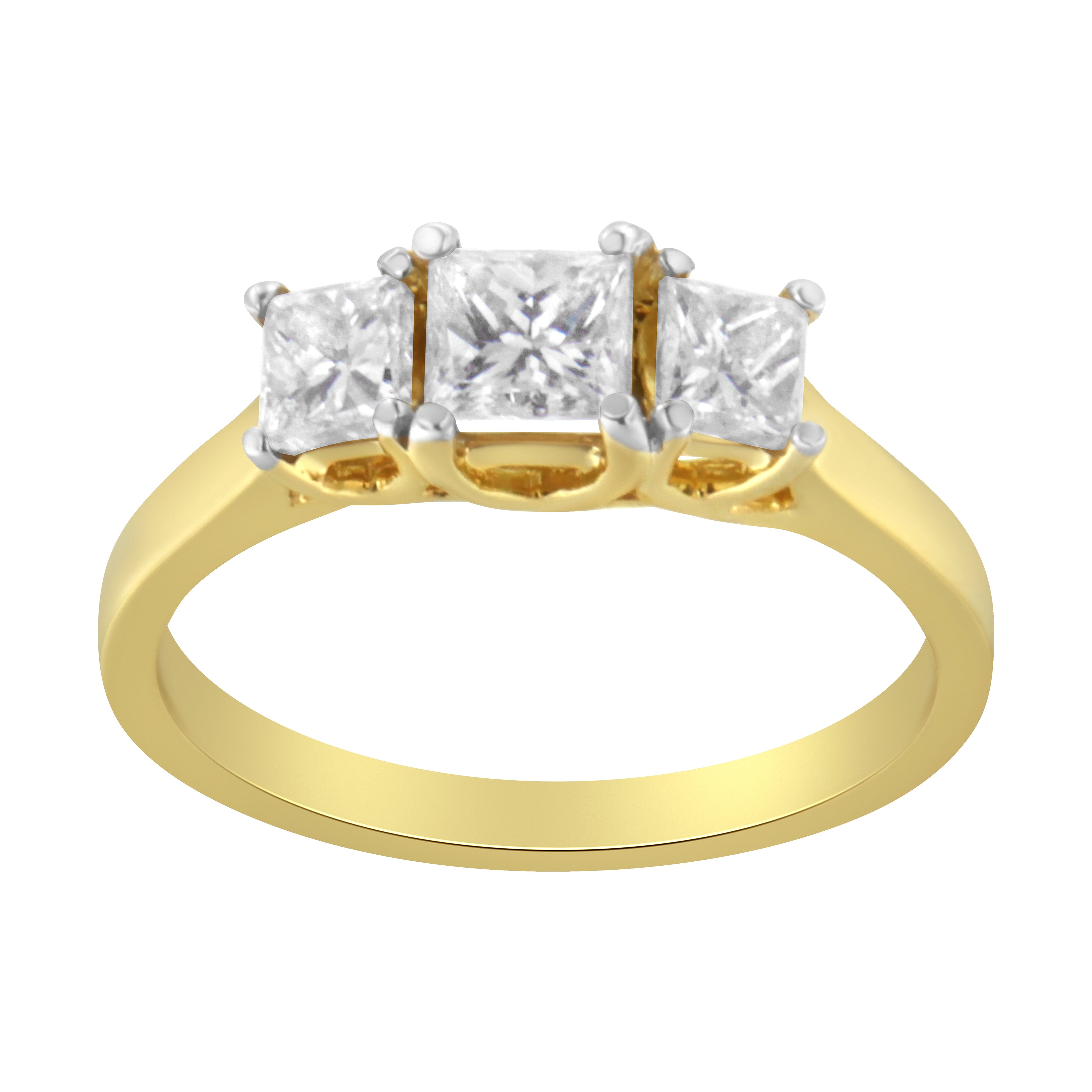 10K Yellow Gold Princess-Cut Diamond Three Stone Band Ring (1 Cttw, J-K Color, I1-I2 Clarity) - Size 6 by Bids.com