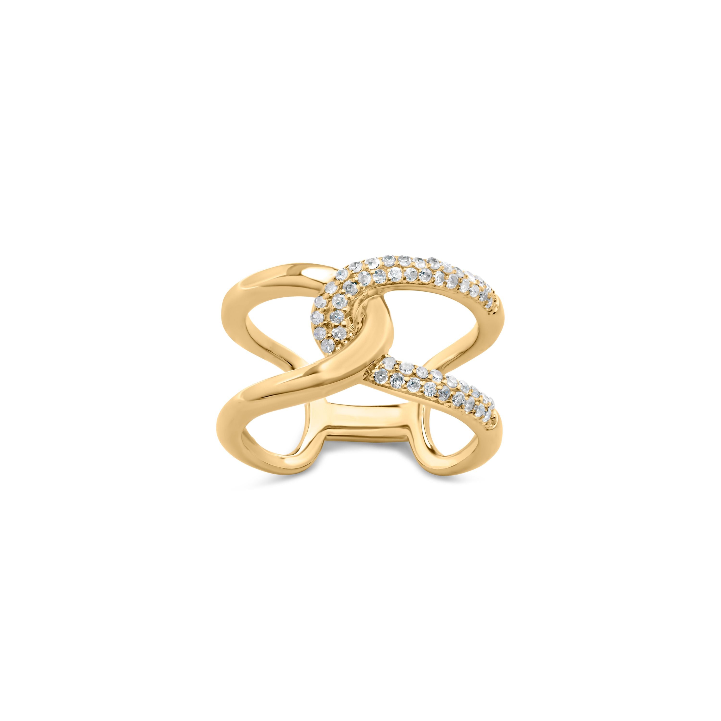 18K Yellow Gold Plated Sterling Silver 1/4 Cttw Diamond Open Crossover Band Ring DestGlow