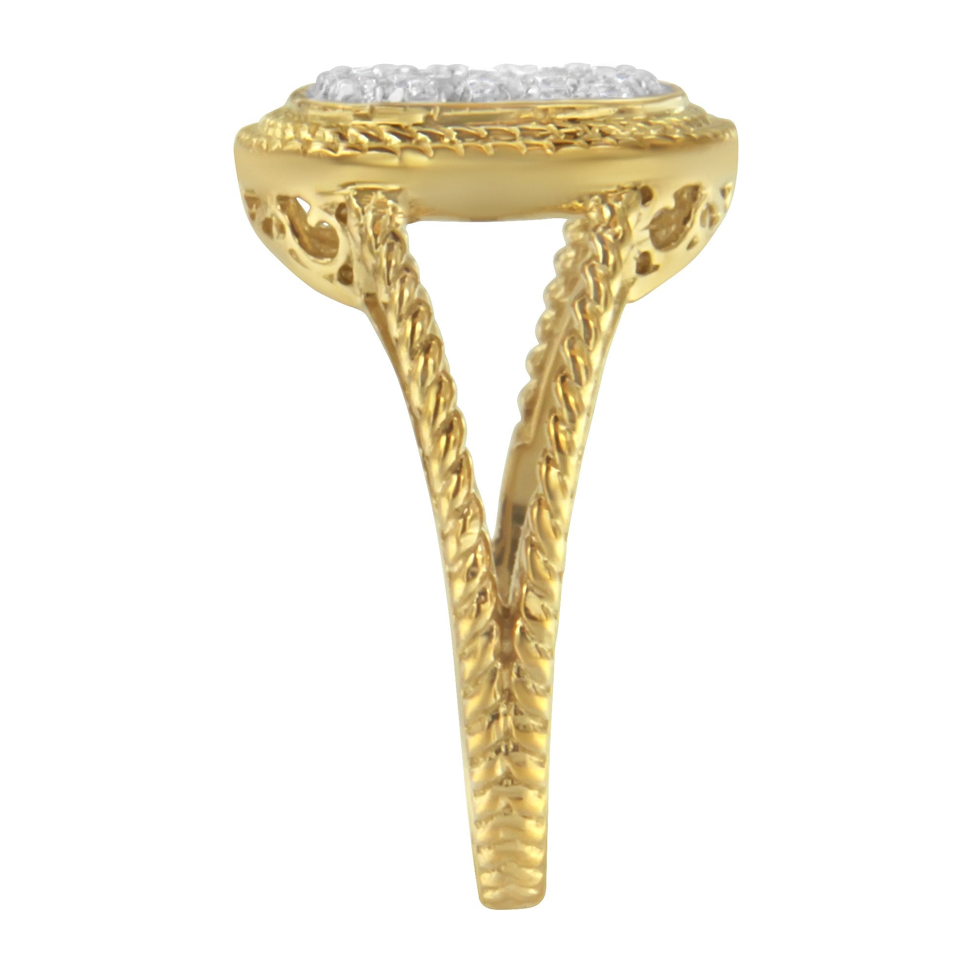 10K Yellow Gold Plated .925 Sterling Silver 1/2 Cttw Diamond Square Cushion Cluster Split Shank Cocktail Ring (J-K Color, I2-I3 Clarity) - Size 7 DestGlow