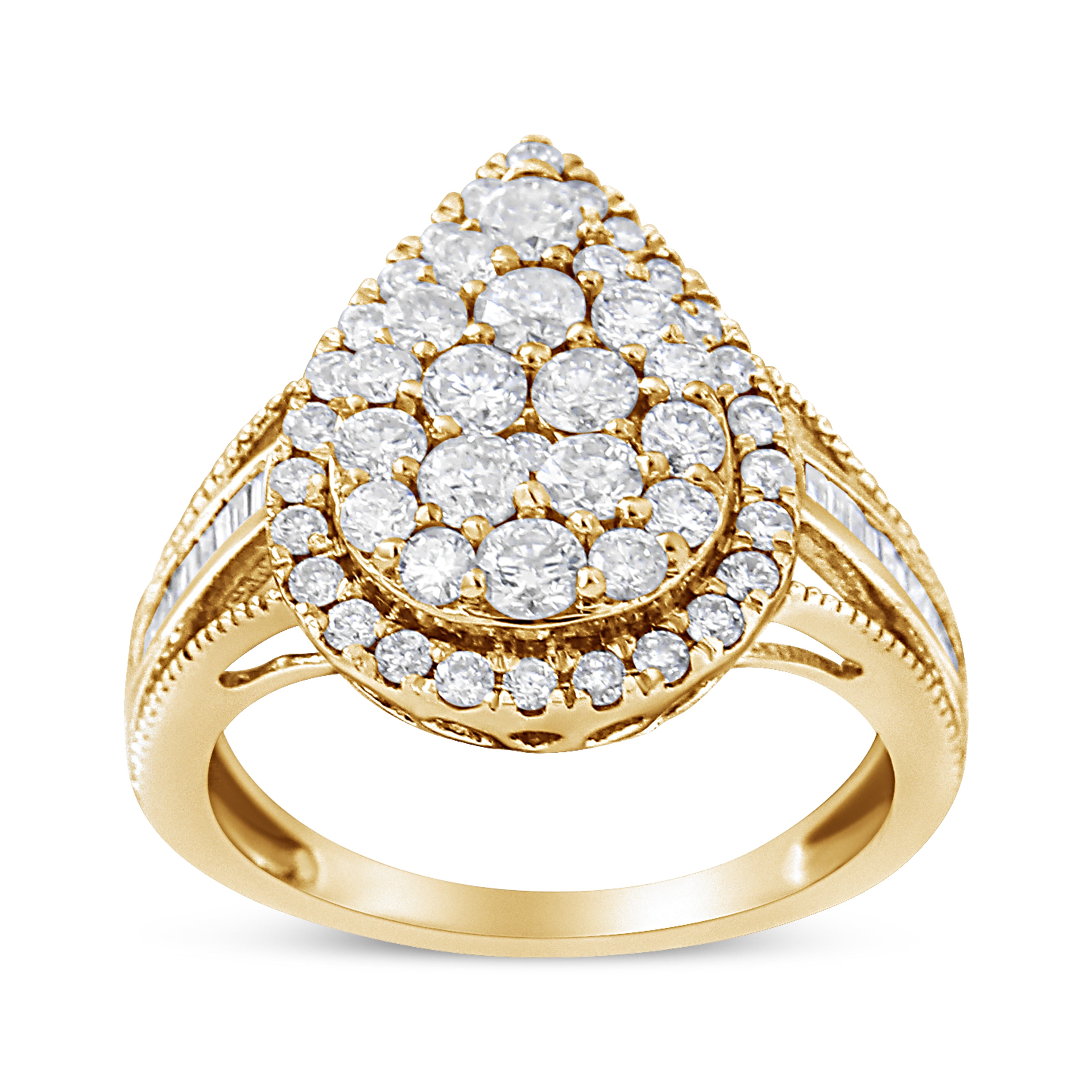 10K Yellow Gold Plated .925 Sterling Silver 1 1/2 Cttw Round-Cut Diamond Cocktail Ring (I-J Color, I1-I2 Clarity) - Size 7 DestGlow
