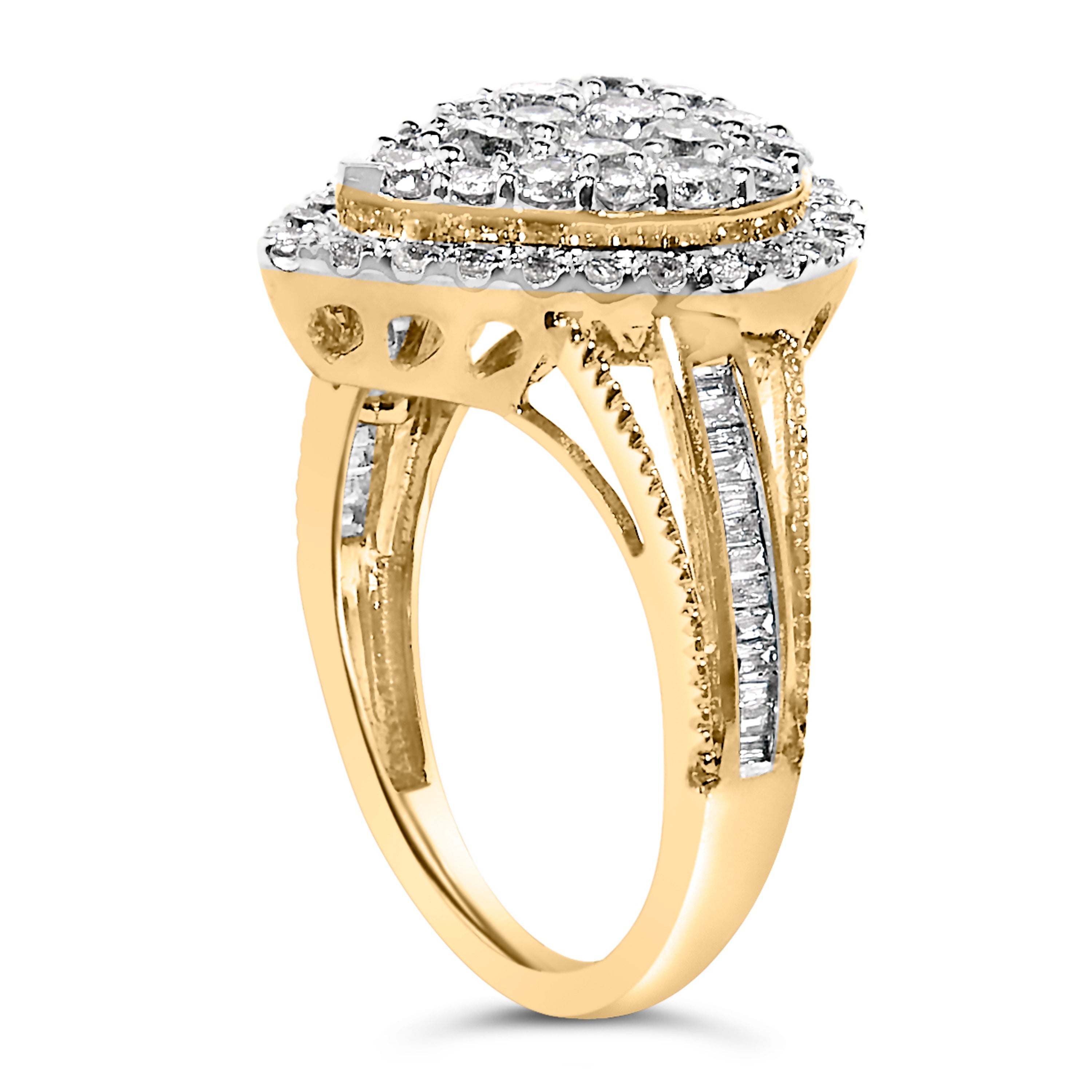 10K Yellow Gold Plated .925 Sterling Silver 1 1/2 Cttw Round-Cut Diamond Cocktail Ring (I-J Color, I1-I2 Clarity) - Size 7 DestGlow