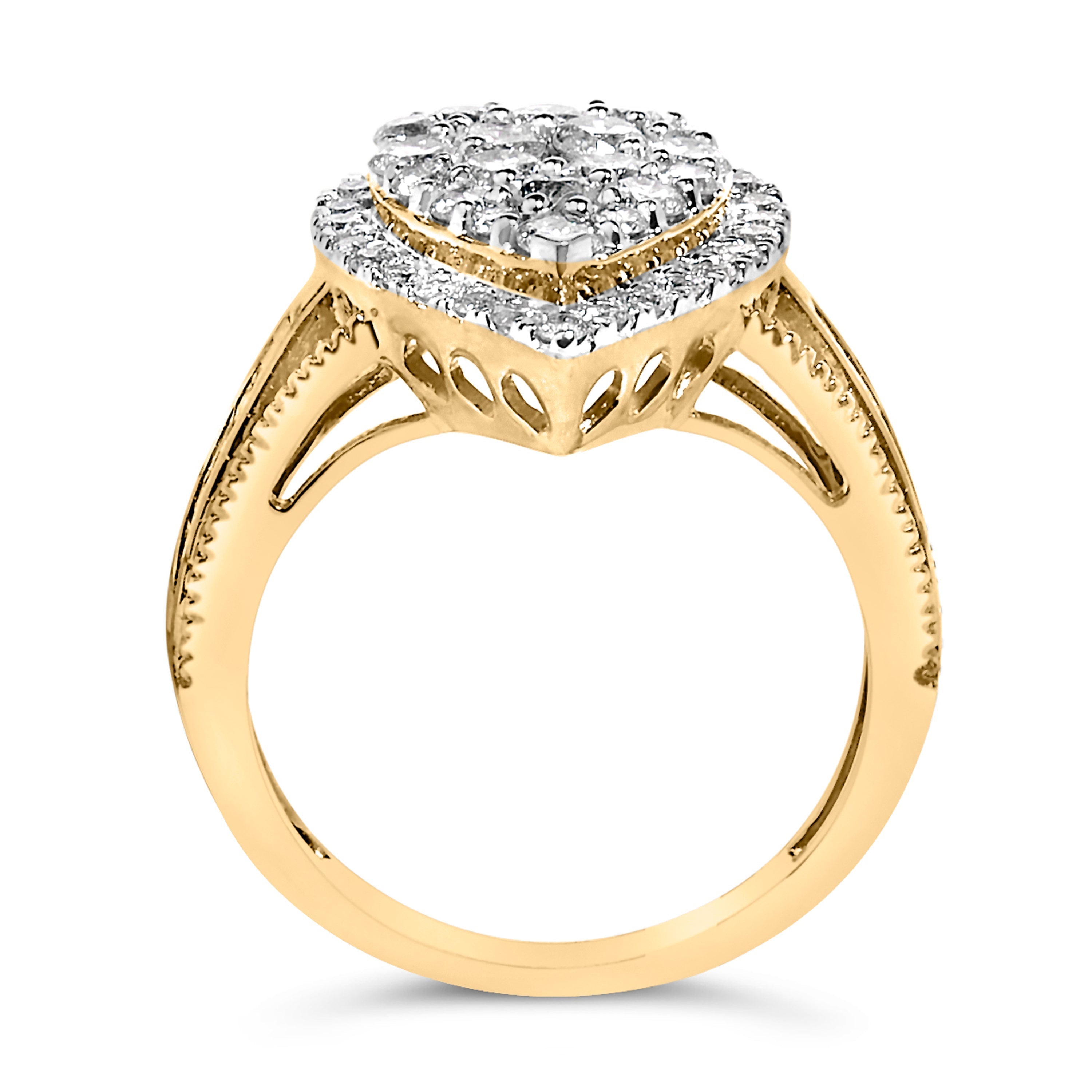 10K Yellow Gold Plated .925 Sterling Silver 1 1/2 Cttw Round-Cut Diamond Cocktail Ring (I-J Color, I1-I2 Clarity) - Size 7 DestGlow