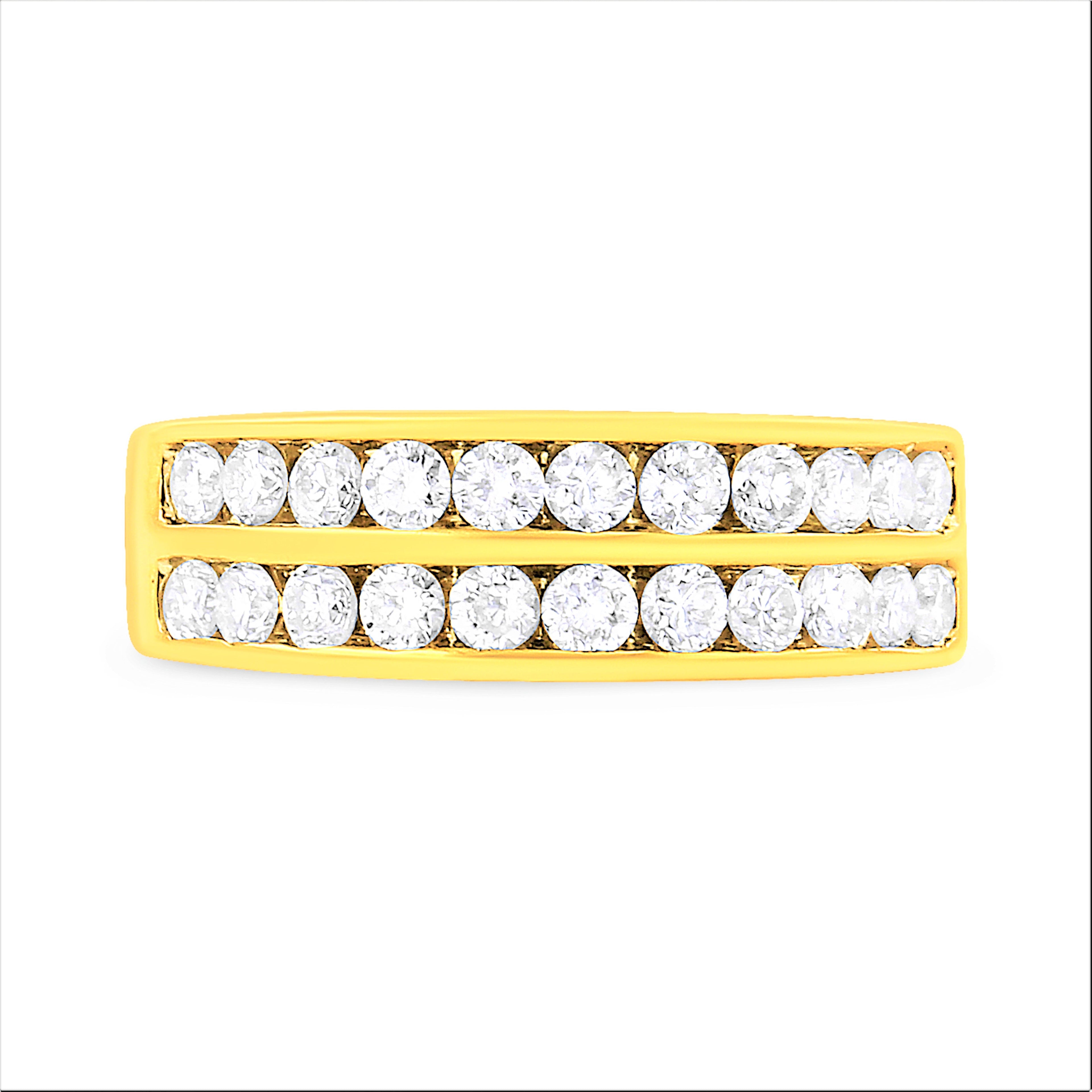 10K Yellow Gold Two-Row Diamond Band Ring (1 Cttw, J-K Color, I1-I2 Clarity) - Size 6 by Bids.com