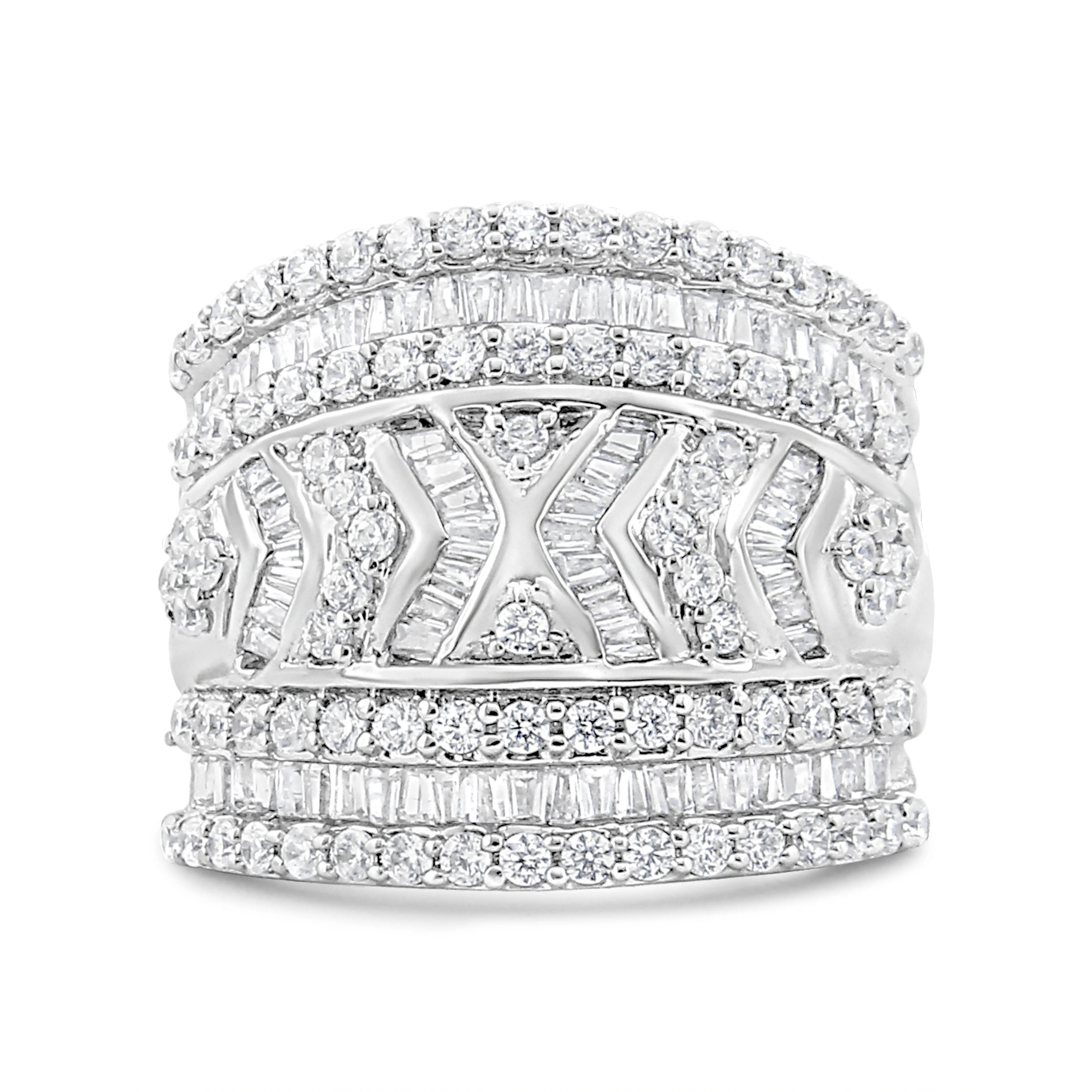 .925 Sterling Silver 2.0 Cttw Diamond Edge Multi-Row Ring Band ( J-K Color, I3 Clarity) - Ring Size 7