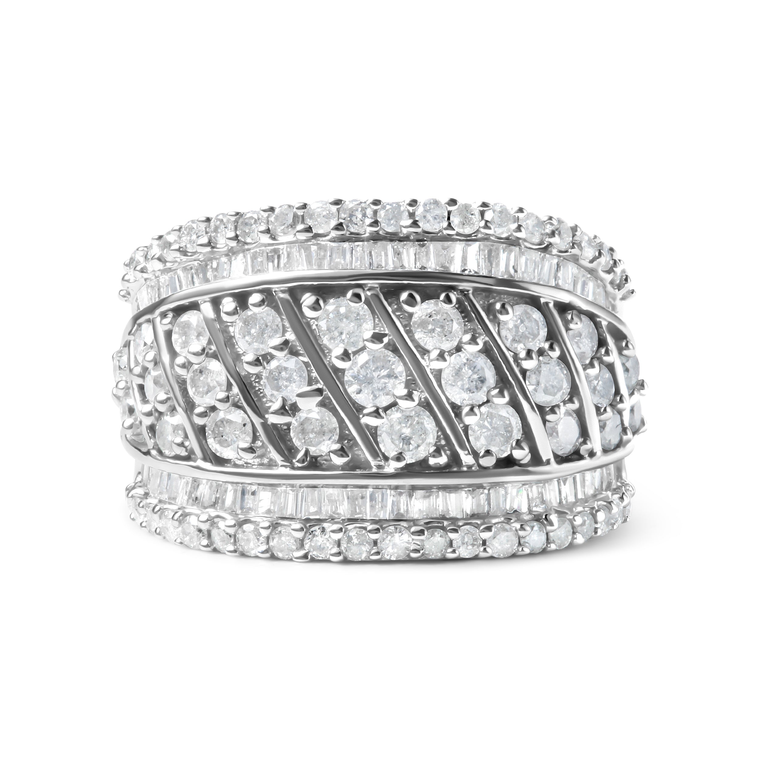 .925 Sterling Silver 2.00 Cttw Diamond Fashion Multi Row Cocktail Ring (H-I Color, I2-I3 Clarity) - Ring Size 7 by Bids.com