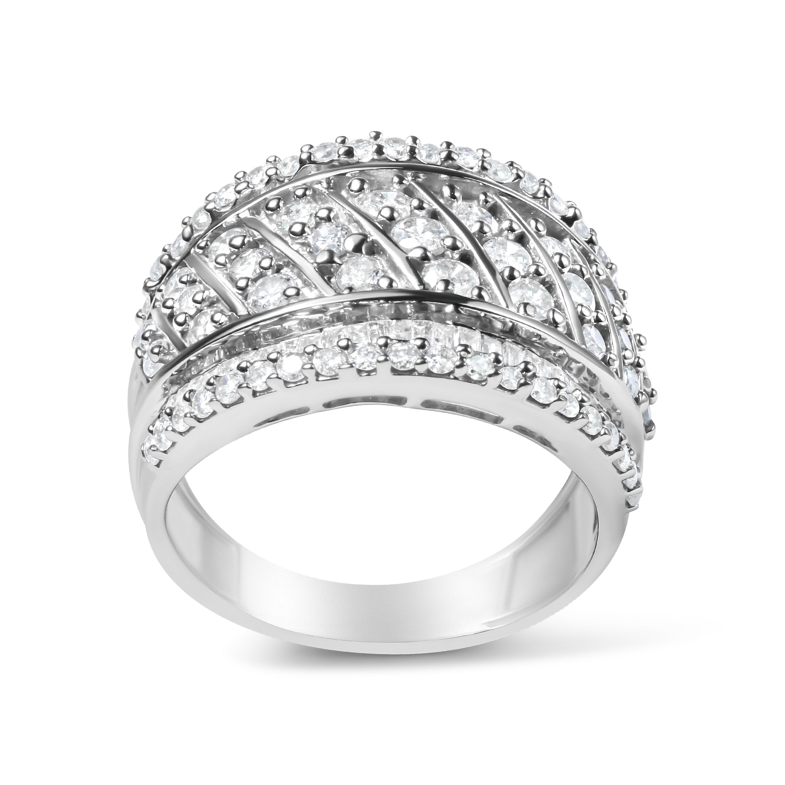.925 Sterling Silver 2.00 Cttw Diamond Fashion Multi Row Cocktail Ring (H-I Color, I2-I3 Clarity) - Ring Size 7 by Bids.com