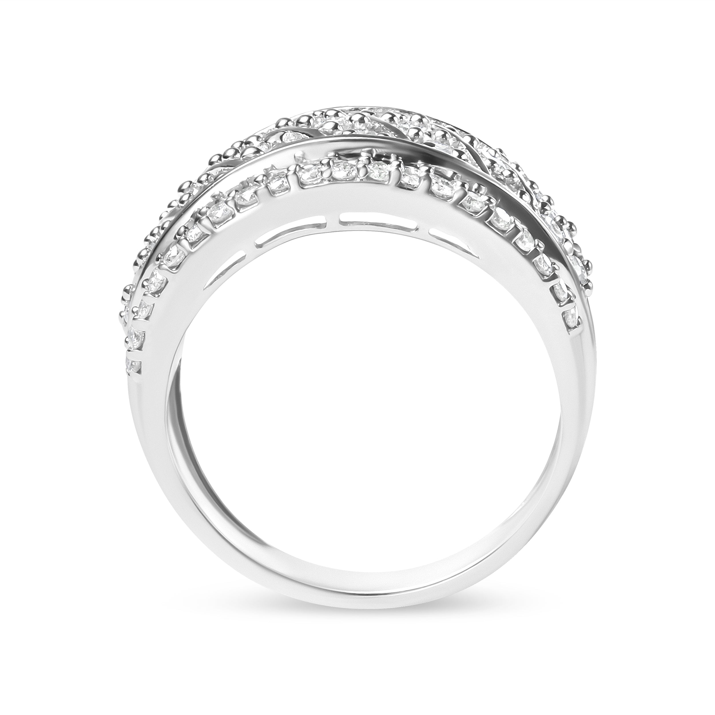 .925 Sterling Silver 2.00 Cttw Diamond Fashion Multi Row Cocktail Ring (H-I Color, I2-I3 Clarity) - Ring Size 7 by Bids.com