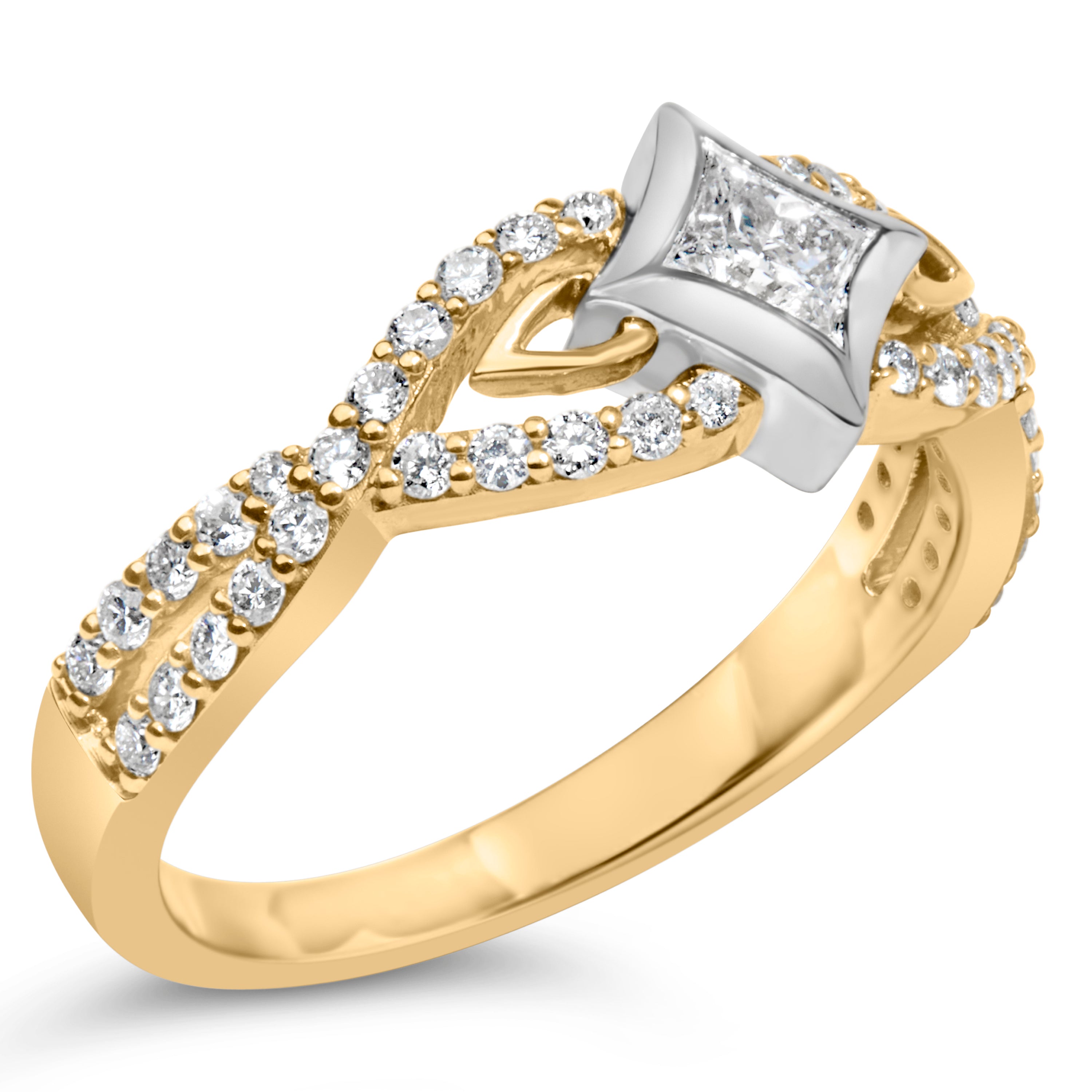 10K Two Tone Color 2/3 Cttw Diamond Kite and Twist Shank Ring (H-I Color,SI2-I1 Clarity) by Bids.com
