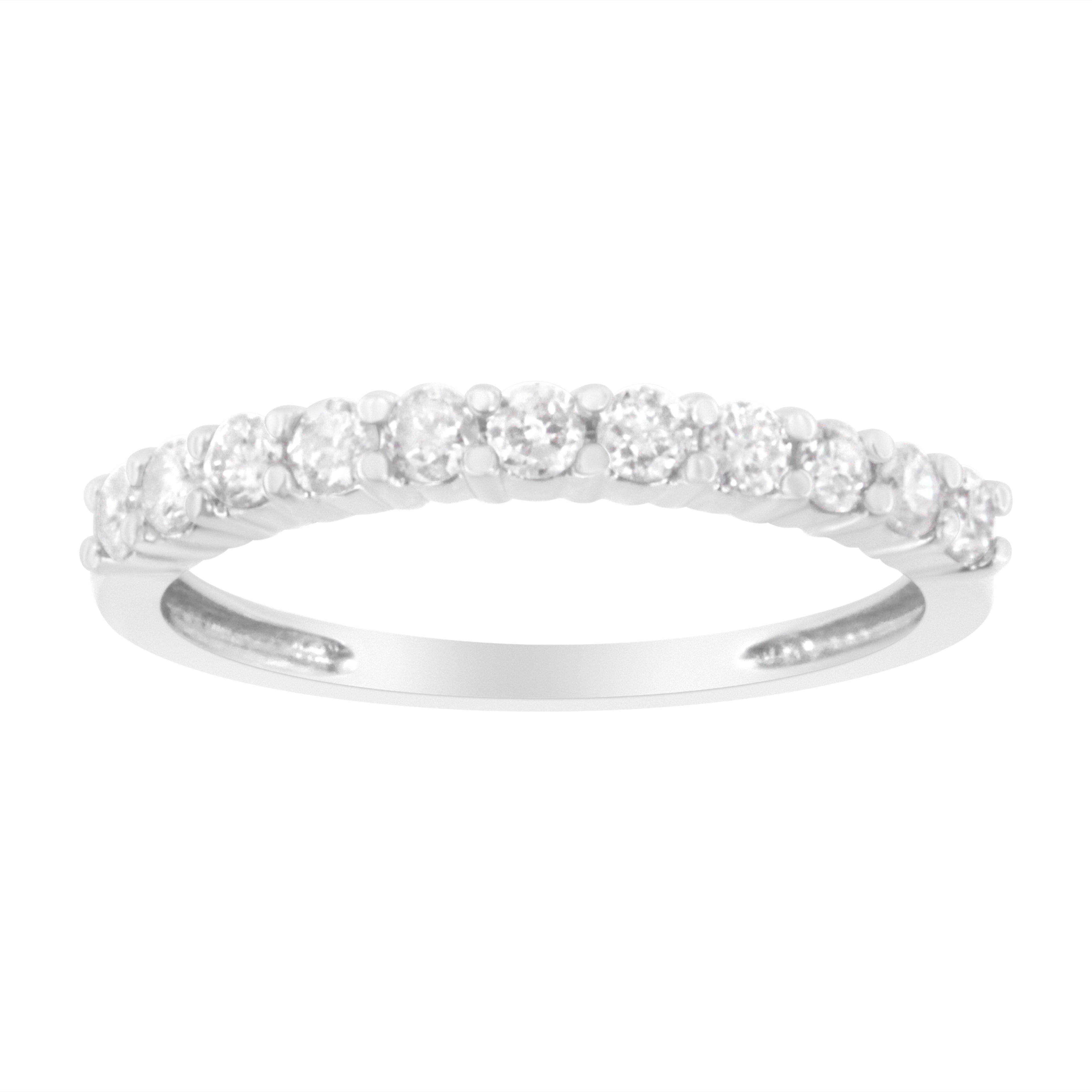 .925 Sterling Silver 1/2 cttw Shared Prong-Set Brilliant Round-Cut Diamond 11 Stone Band Ring (I-J Color, SI2-I1 Clarity) - Size 7 DestGlow
