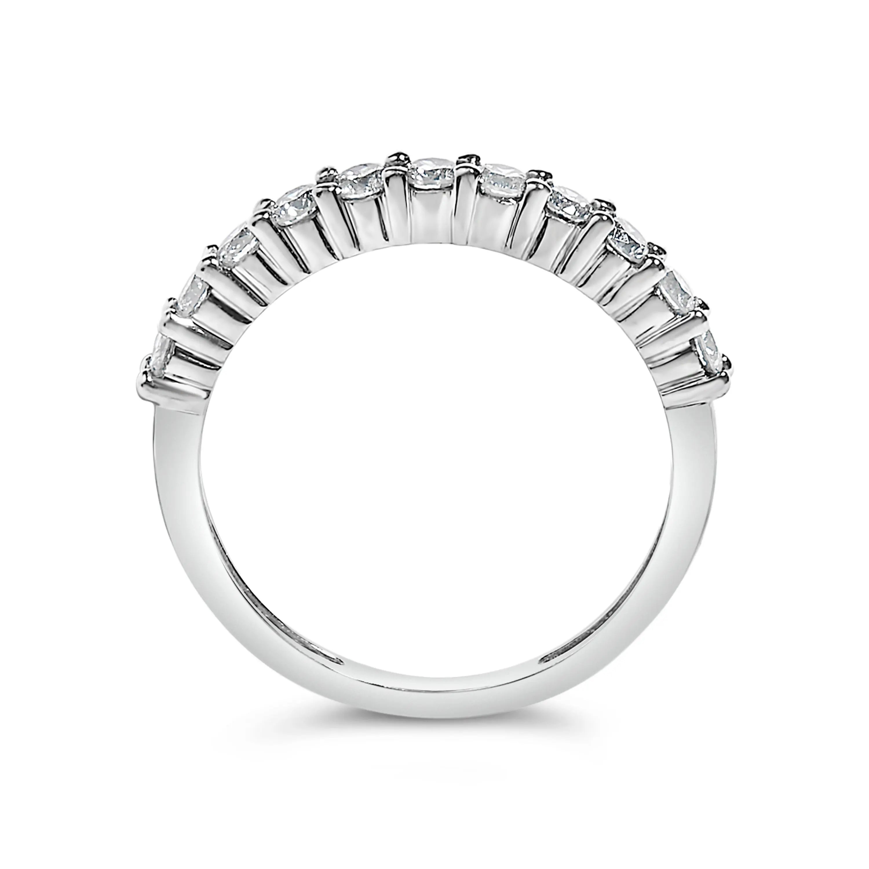 IGI Certified 1/2 Cttw Diamond 10K White Gold Prong Set Fluted Band Style Ring (I-J Color, I2-I3 Clarity) - Size 7