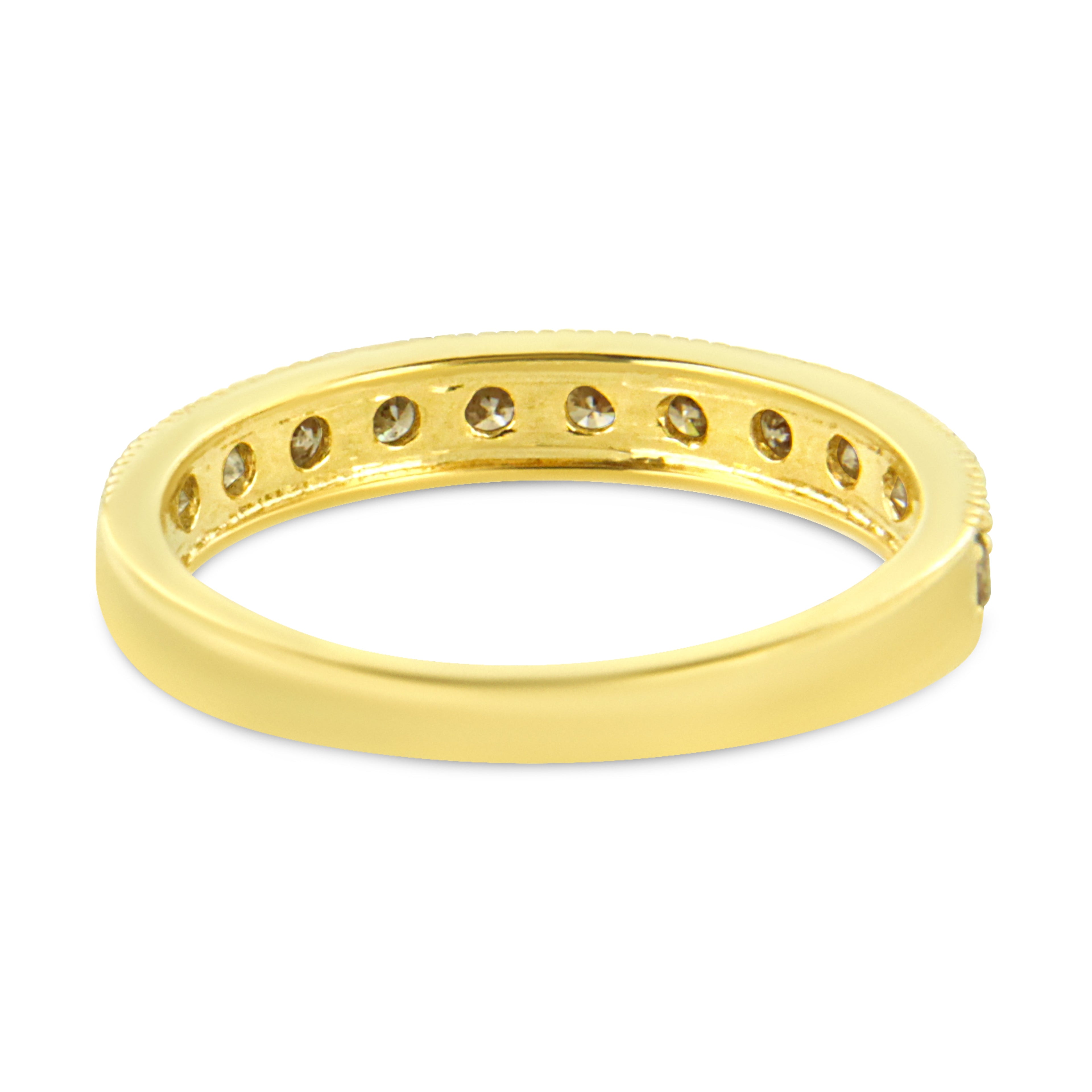 IGI Certified 1/2 Cttw Diamond 10K Yellow Gold Prong Set Beaded Milgrain Band Style Ring (J-K Color, I2-I3 Clarity) - Size 7 by Bids.com