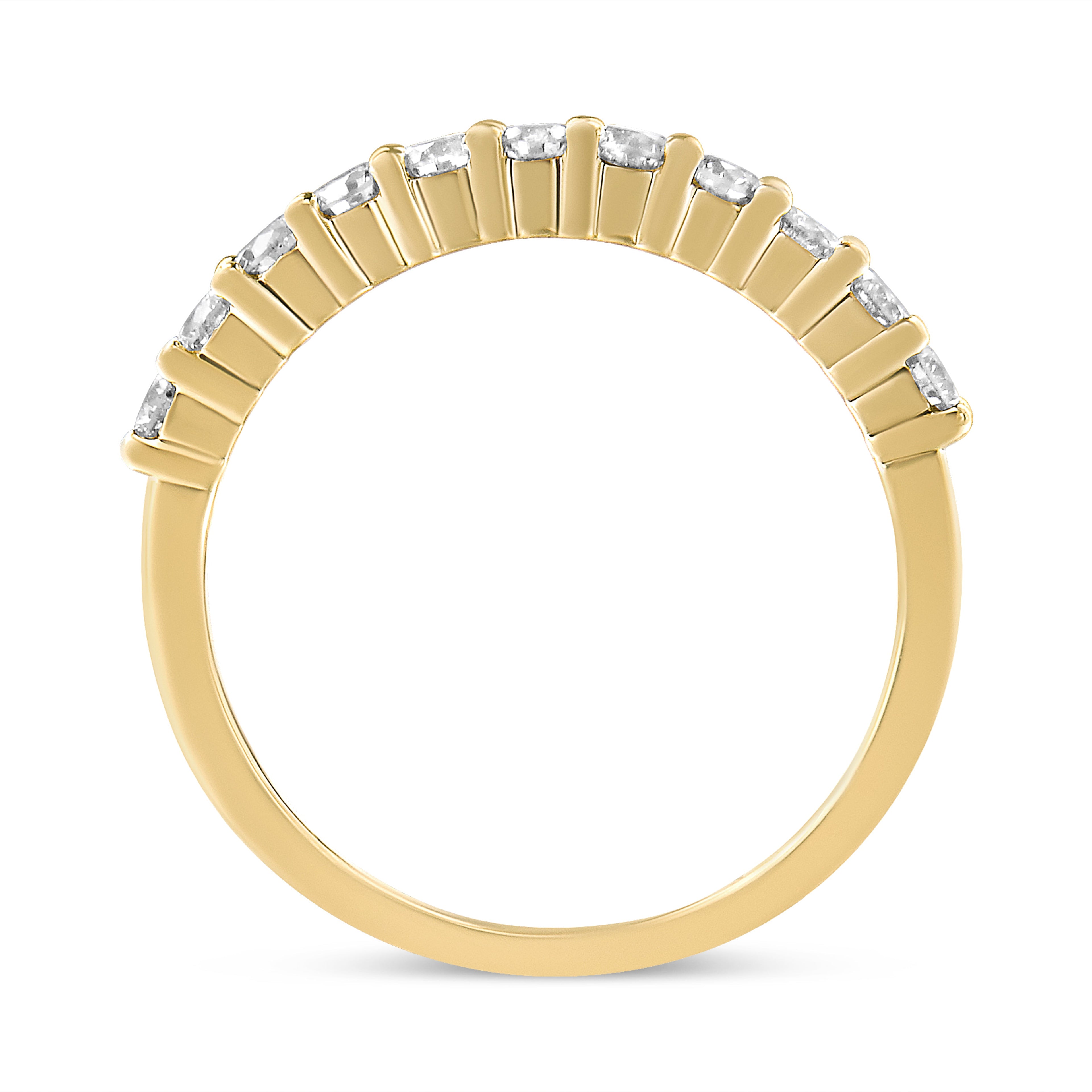 14K Yellow Gold Plated .925 Sterling Silver 1/2 cttw Shared Prong Set Brilliant Round-Cut Diamond 11 Stone Band Ring (J-K Color, SI1-SI2 Clarity) - Size 7 DestGlow