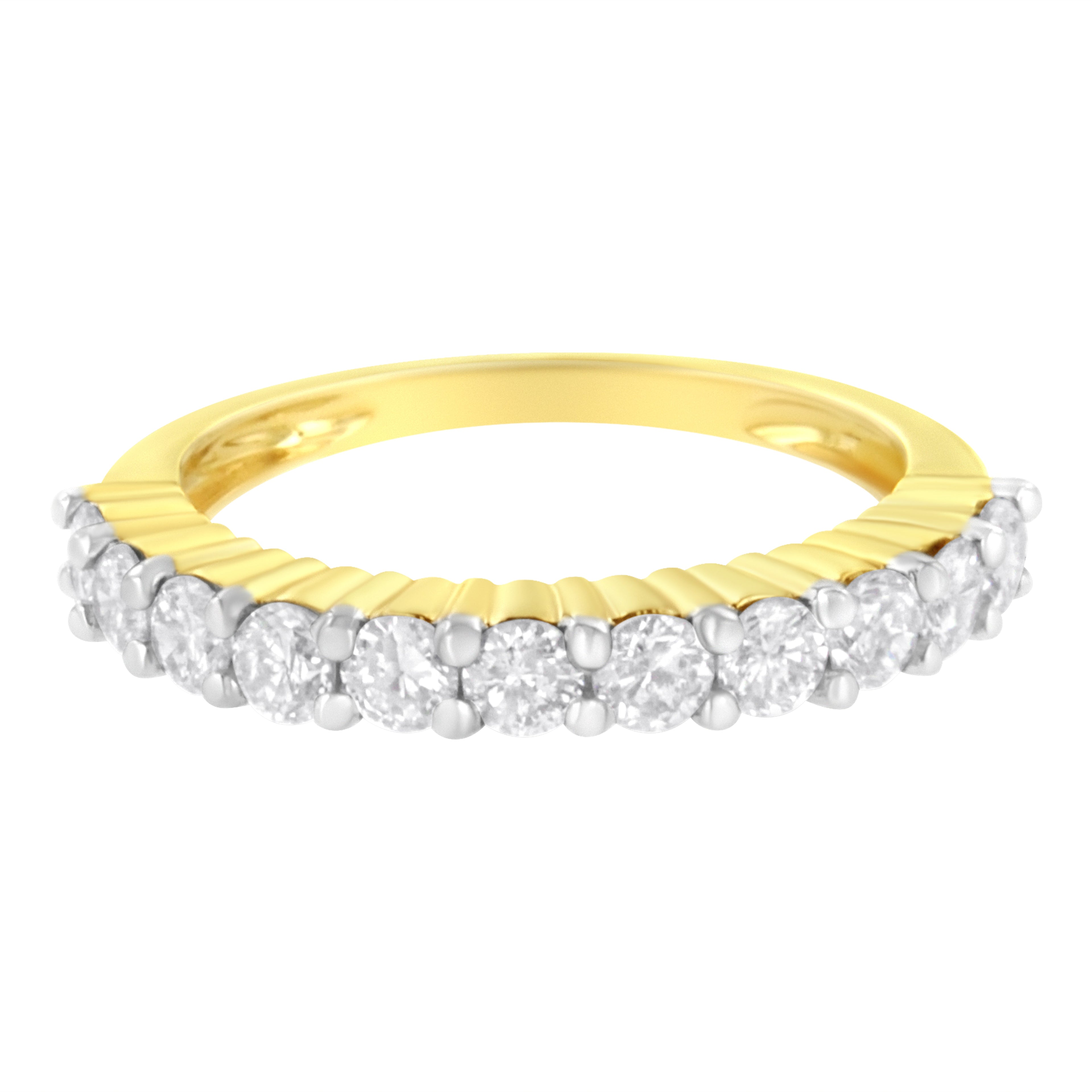 IGI Certified 1.0 Cttw Diamond 10K Yellow Gold Prong Set Fluted Band Style Wedding Ring (J-K Color, I1-I2 Clarity) - Size 7 by Bids.com