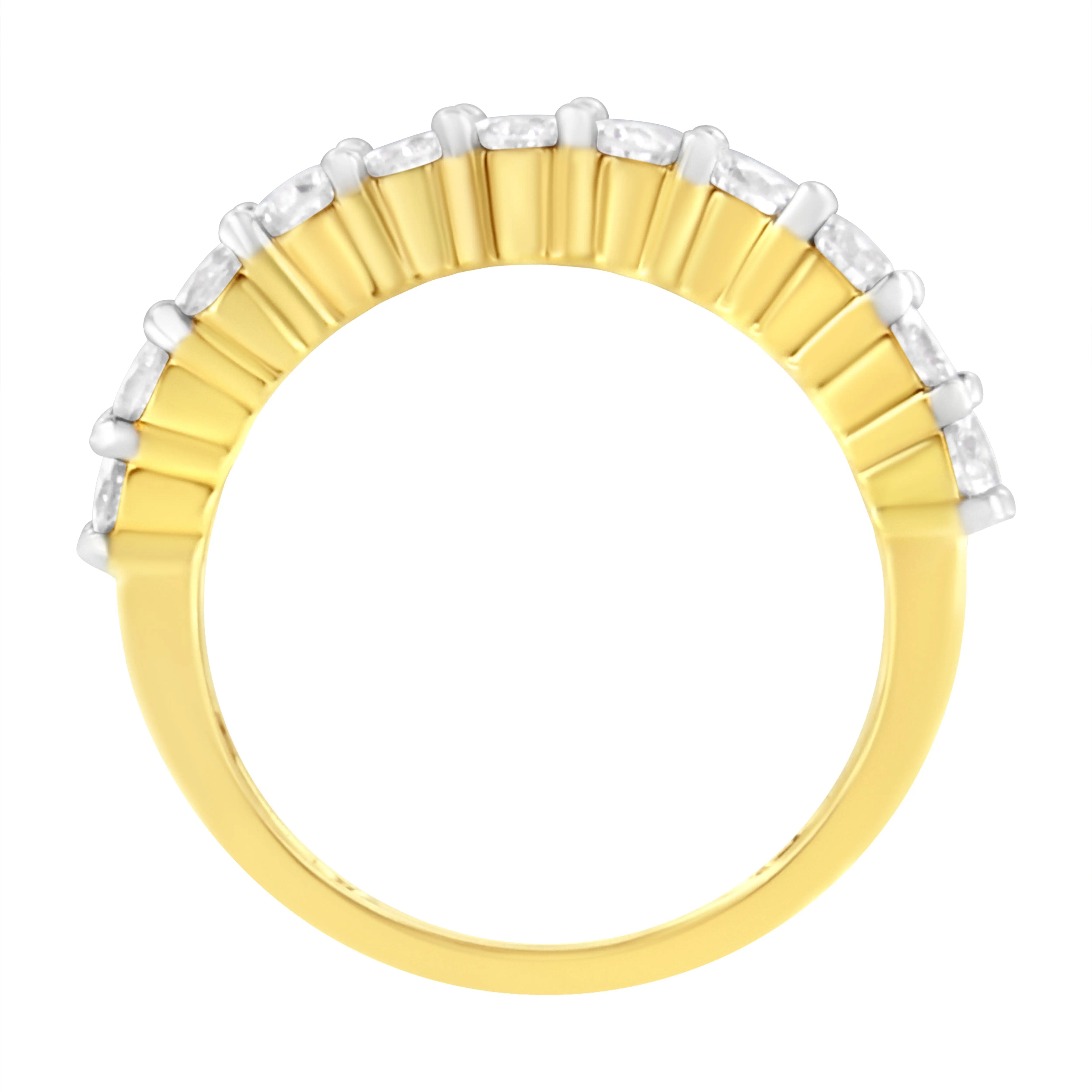 IGI Certified 1.0 Cttw Diamond 10K Yellow Gold Prong Set Fluted Band Style Wedding Ring (J-K Color, I1-I2 Clarity) - Size 7