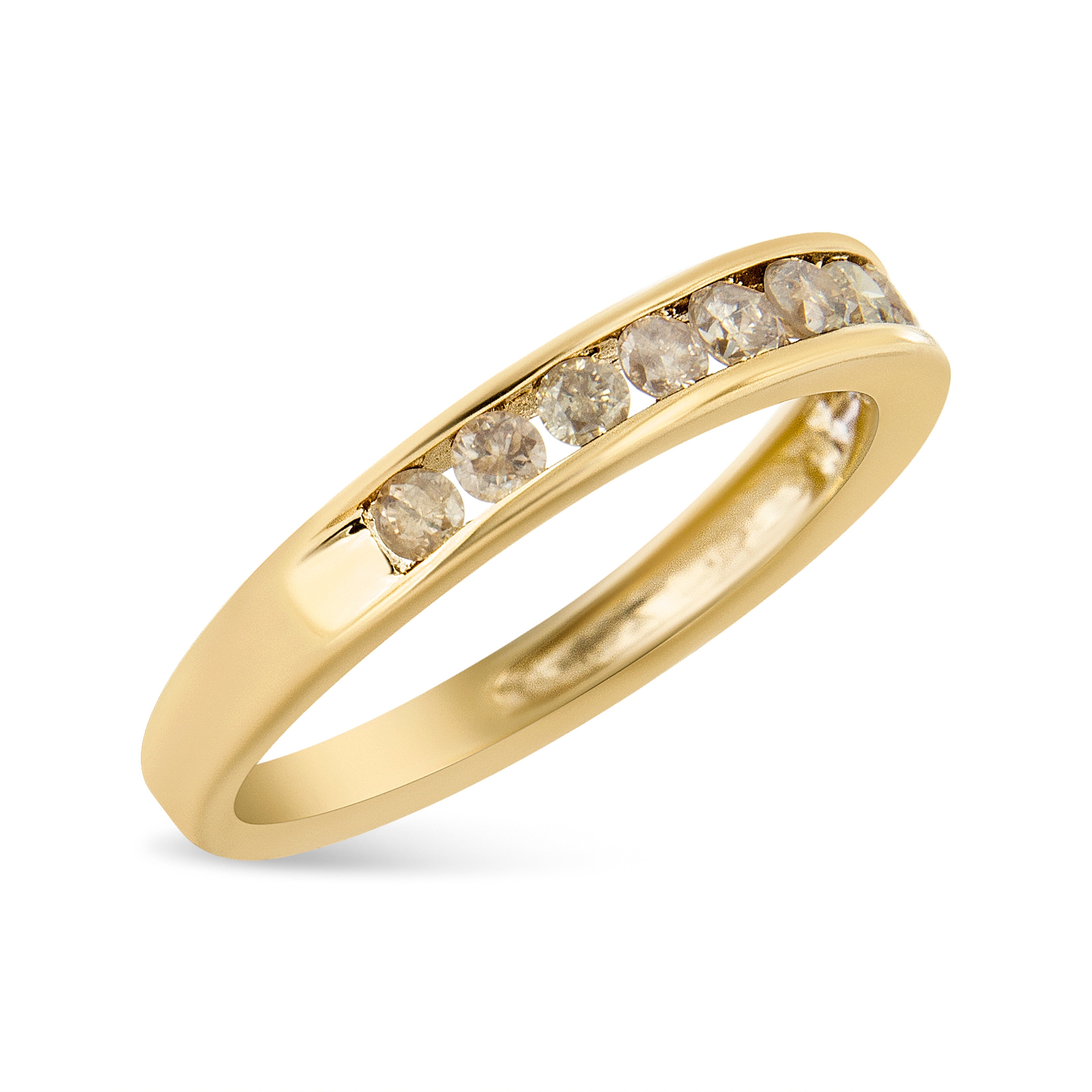 14K Yellow Gold Plated .925 Sterling Silver 1/2 Cttw Channel Set Round Champagne Diamond 11 Stone Band Ring (K-L Color, I1-I2 Clarity) - Size 7 by Bids.com