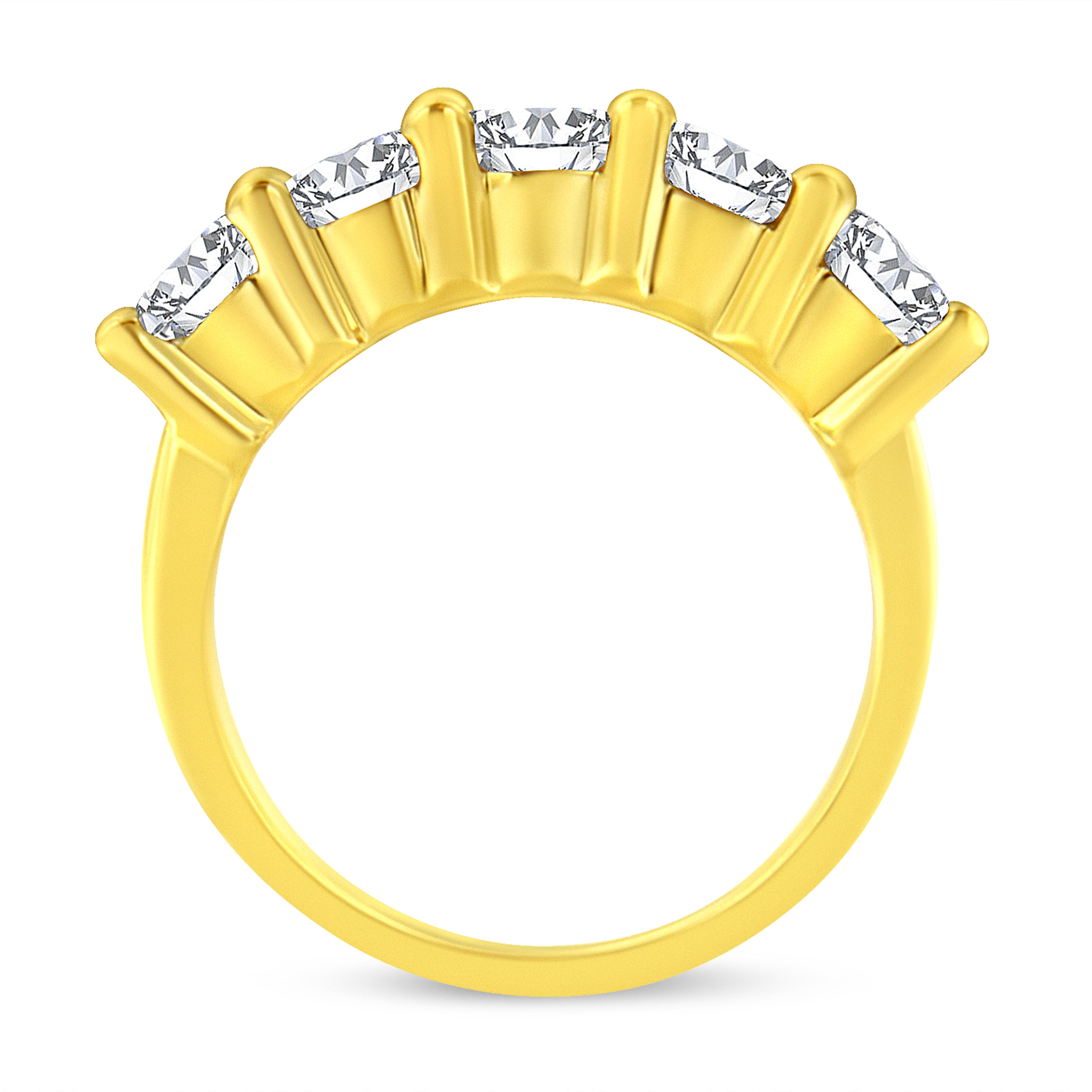 14K Yellow Gold Plated .925 Sterling Silver 2.0 Cttw Shared Prong Set Diamond 5 Stone Wedding Band Ring (J-K Color, I1-I2 Clarity) - Size 7 by Bids.com