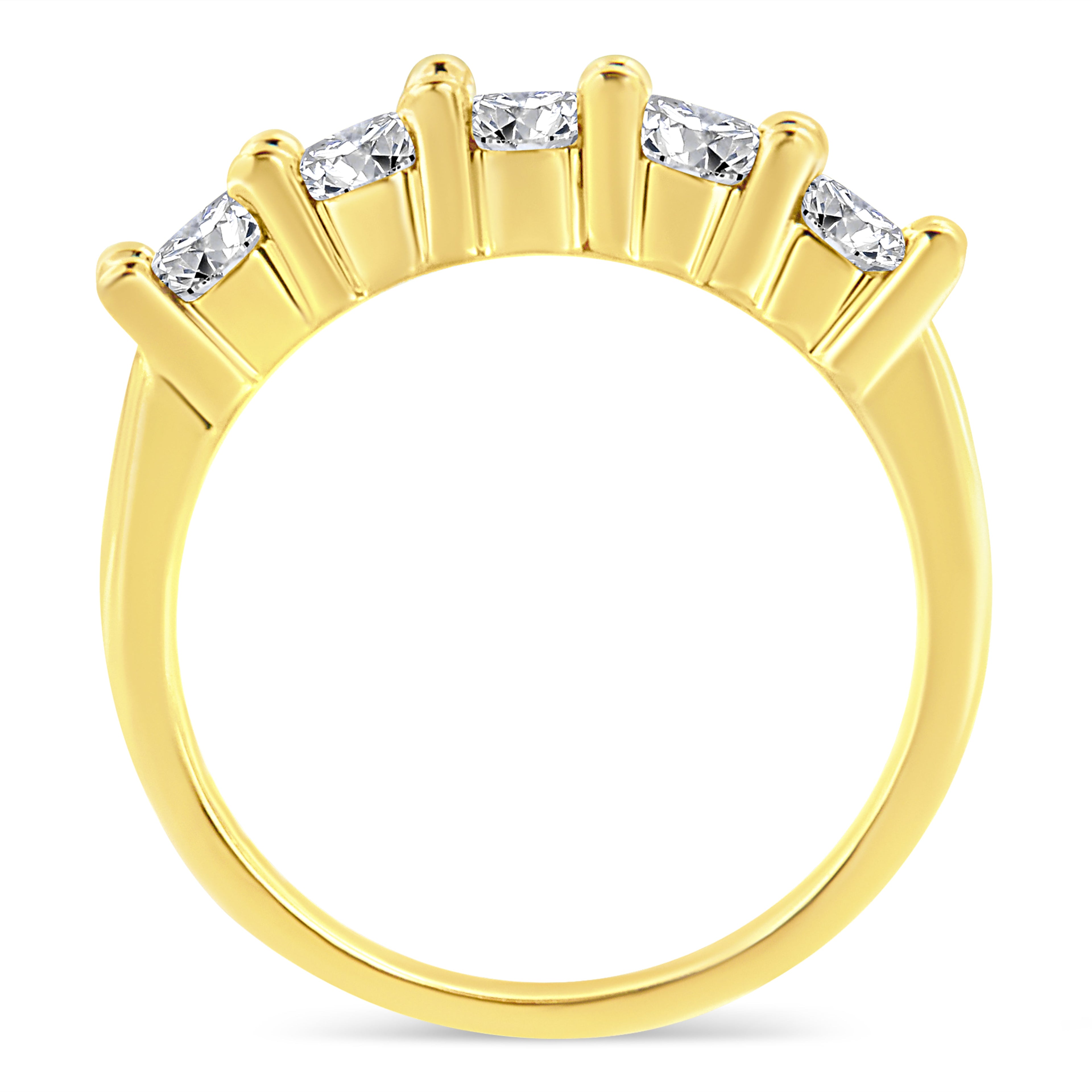 14K Yellow Gold Plated .925 Sterling Silver 1.0 Cttw Shared Prong-set Round Diamond 5 Stone Band Ring (J-K Color, I1-I2 Clarity) - Size 7 by Bids.com