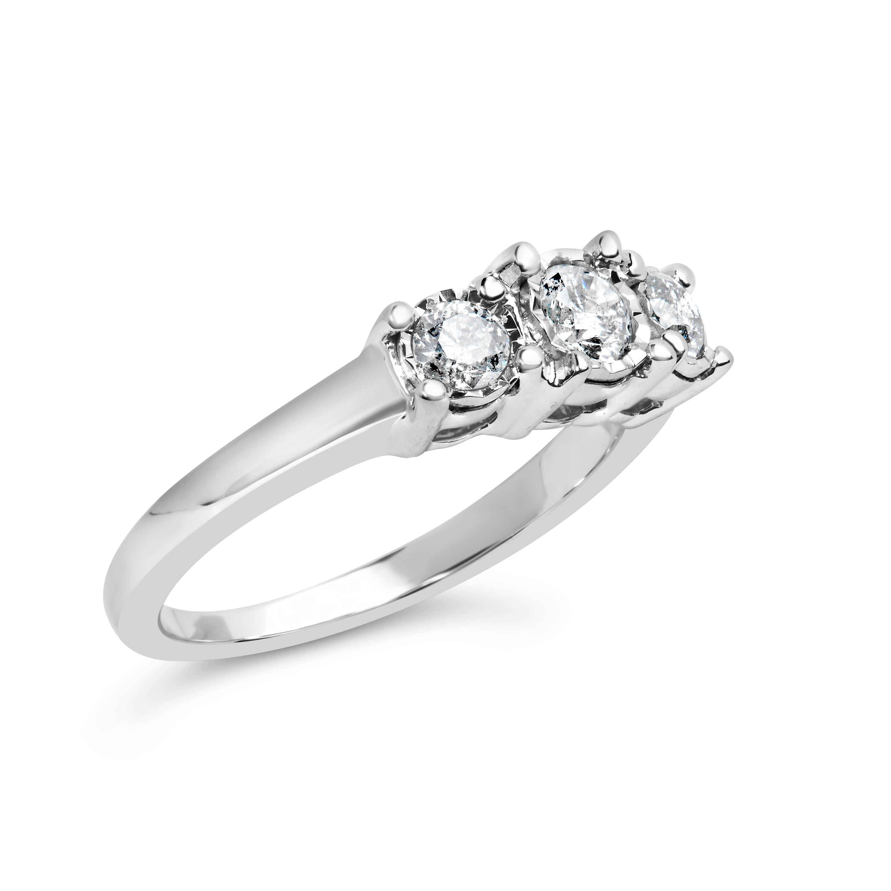 14K White Gold 1/2 Cttw Miracle Set Round Lab Grown Diamond Three Stone Illusion Plate Ring (F-G Color, VS1-VS2 Clarity) - Ring Size 7 by Bids.com