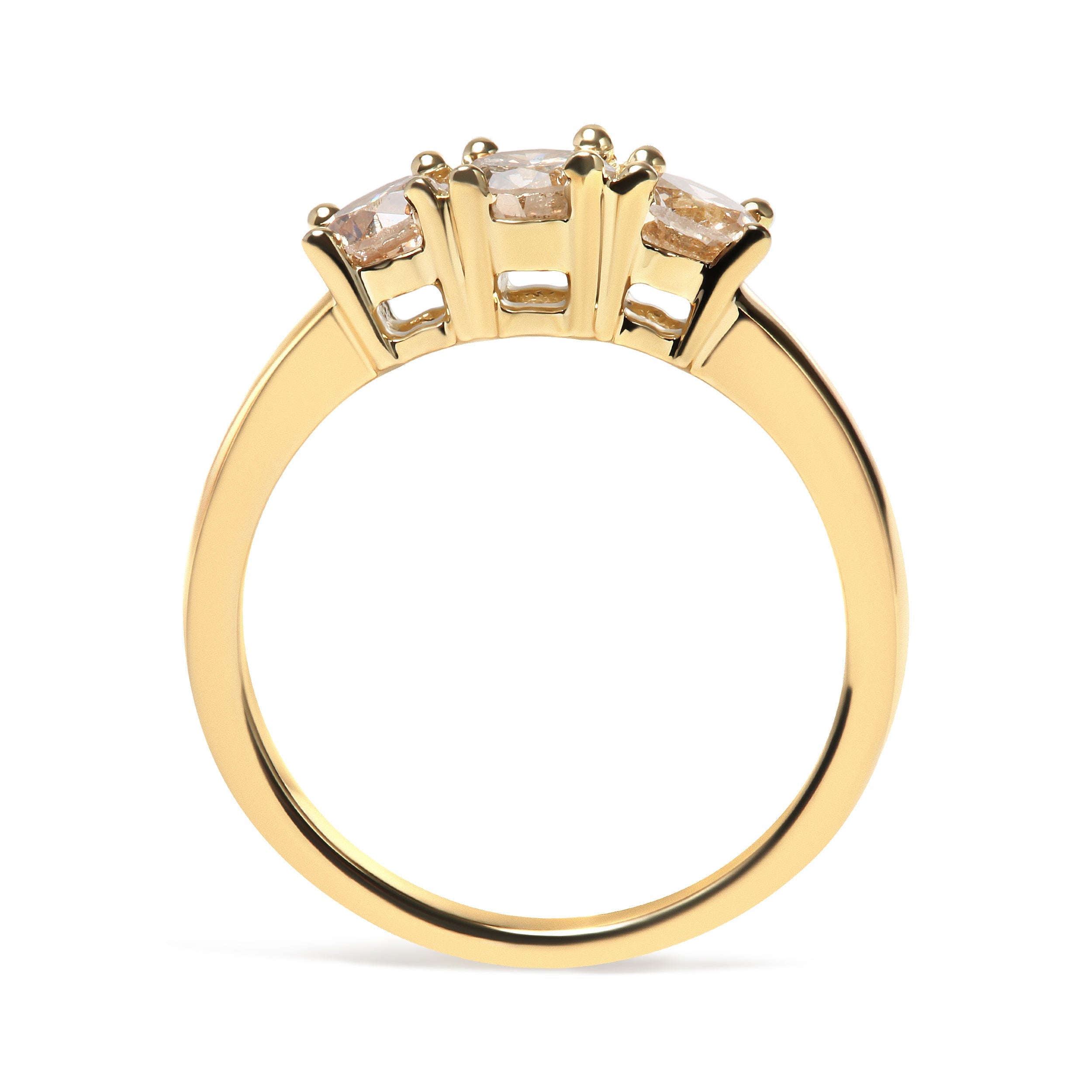 10K Yellow Gold 1.00 Cttw Champagne Diamond 3-Stone Band Ring (J-K Color, I1-I2 Clarity) - Size 7 by Bids.com