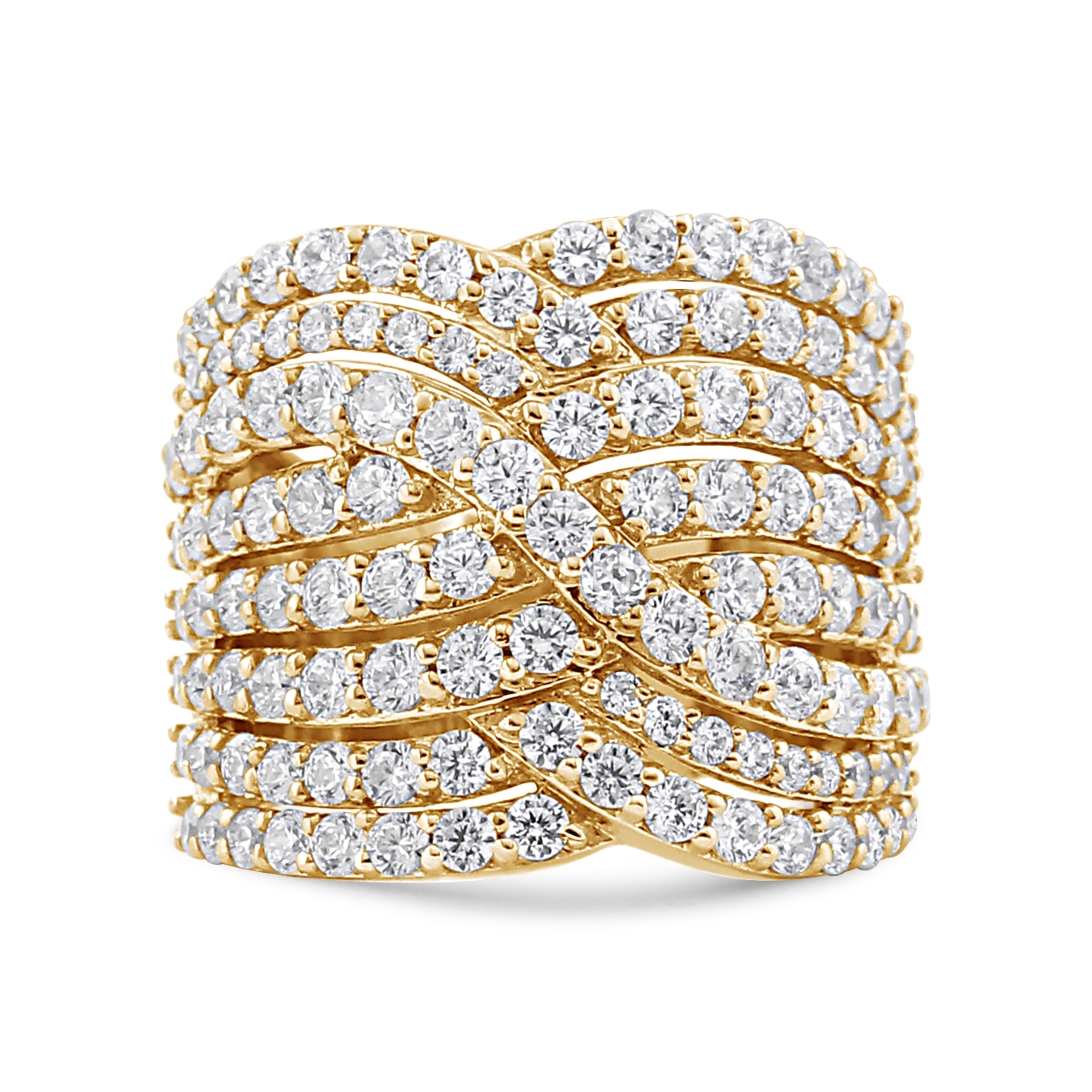 10K Yellow Gold 3.0 Cttw Diamond Eight-Row Bypass Crossover Statement Band Ring (H-I Color, I2-I3 Clarity) - Size 7 by Bids.com