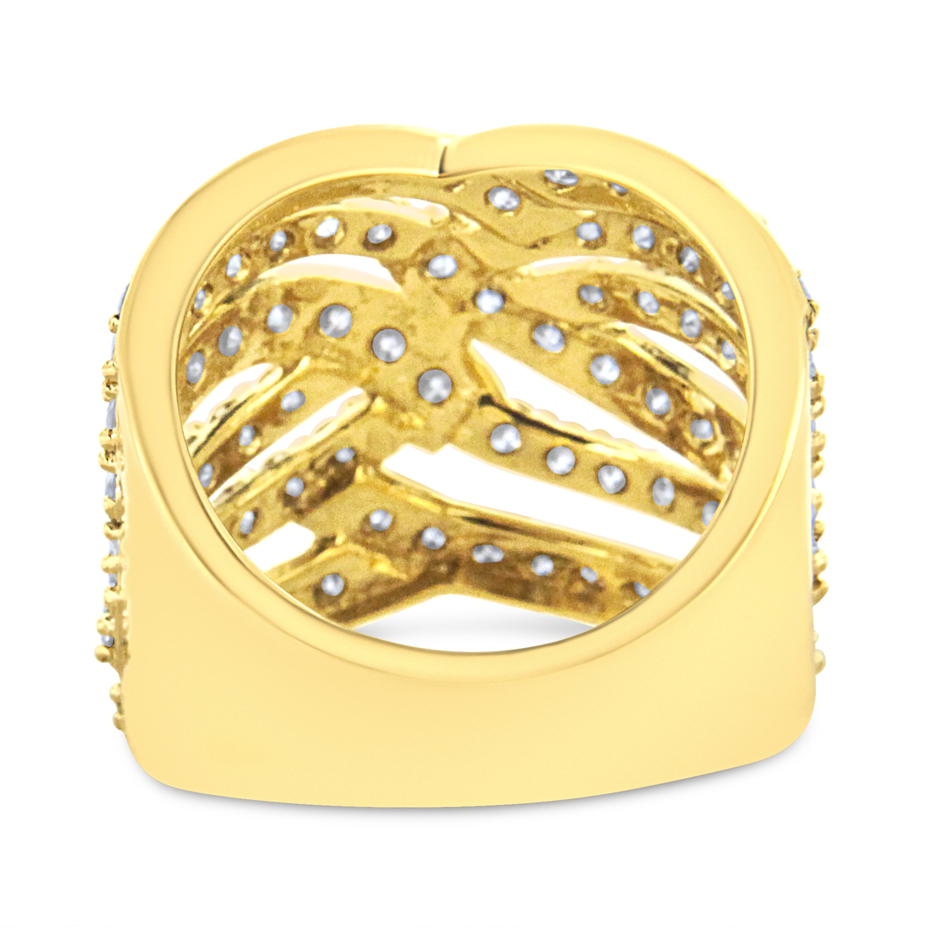 10K Yellow Gold 3.00 Cttw Diamond Multi Row Bypass Wave Cocktail Band Ring (J-K Color, I1-I2 Clarity) - Size 7 by Bids.com