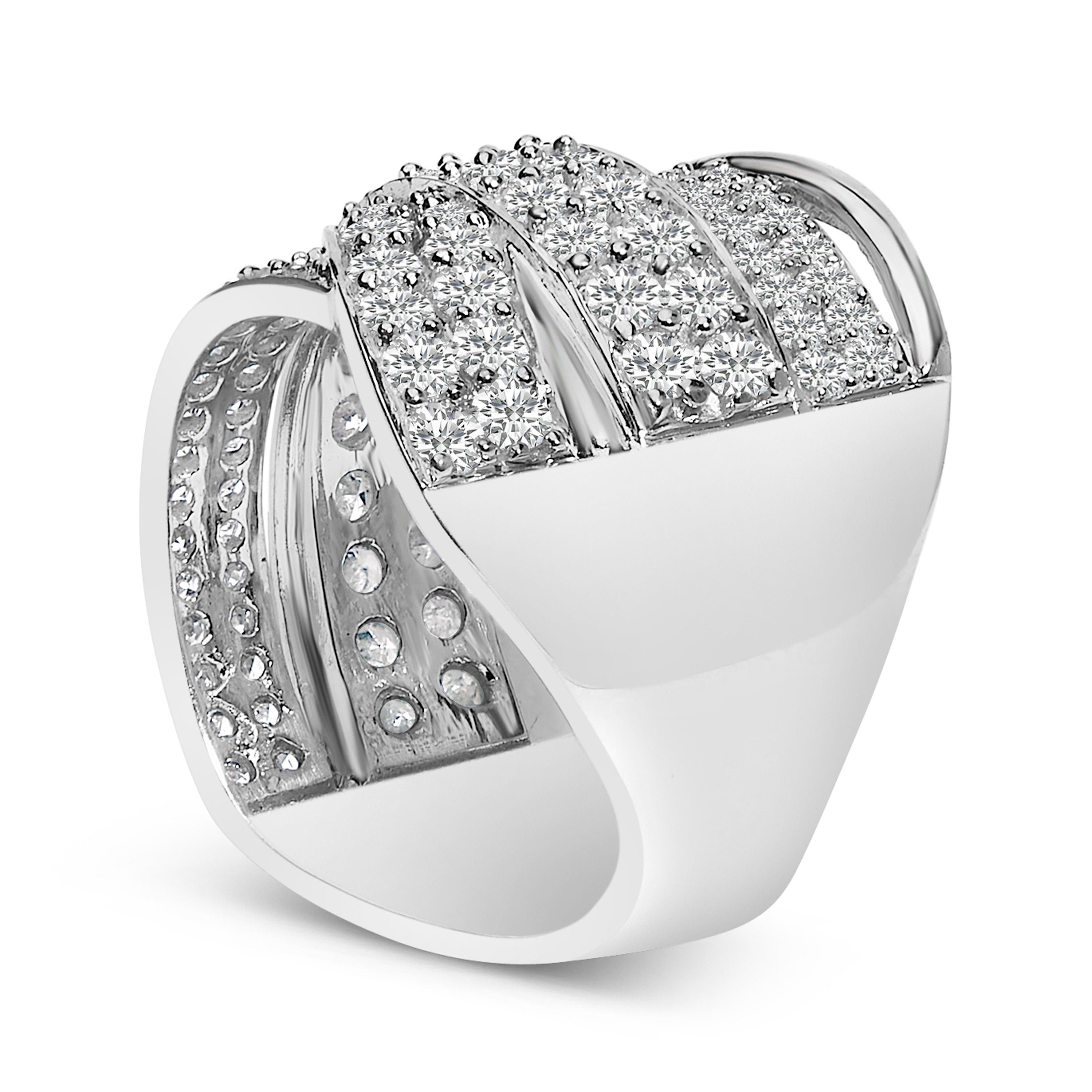 .925 Sterling Silver 2.00 Cttw Round-Cut Diamond Overlapping Bypass Band Ring (I-J Color, I2-I3 Clarity) - Ring Size 7 by Bids.com