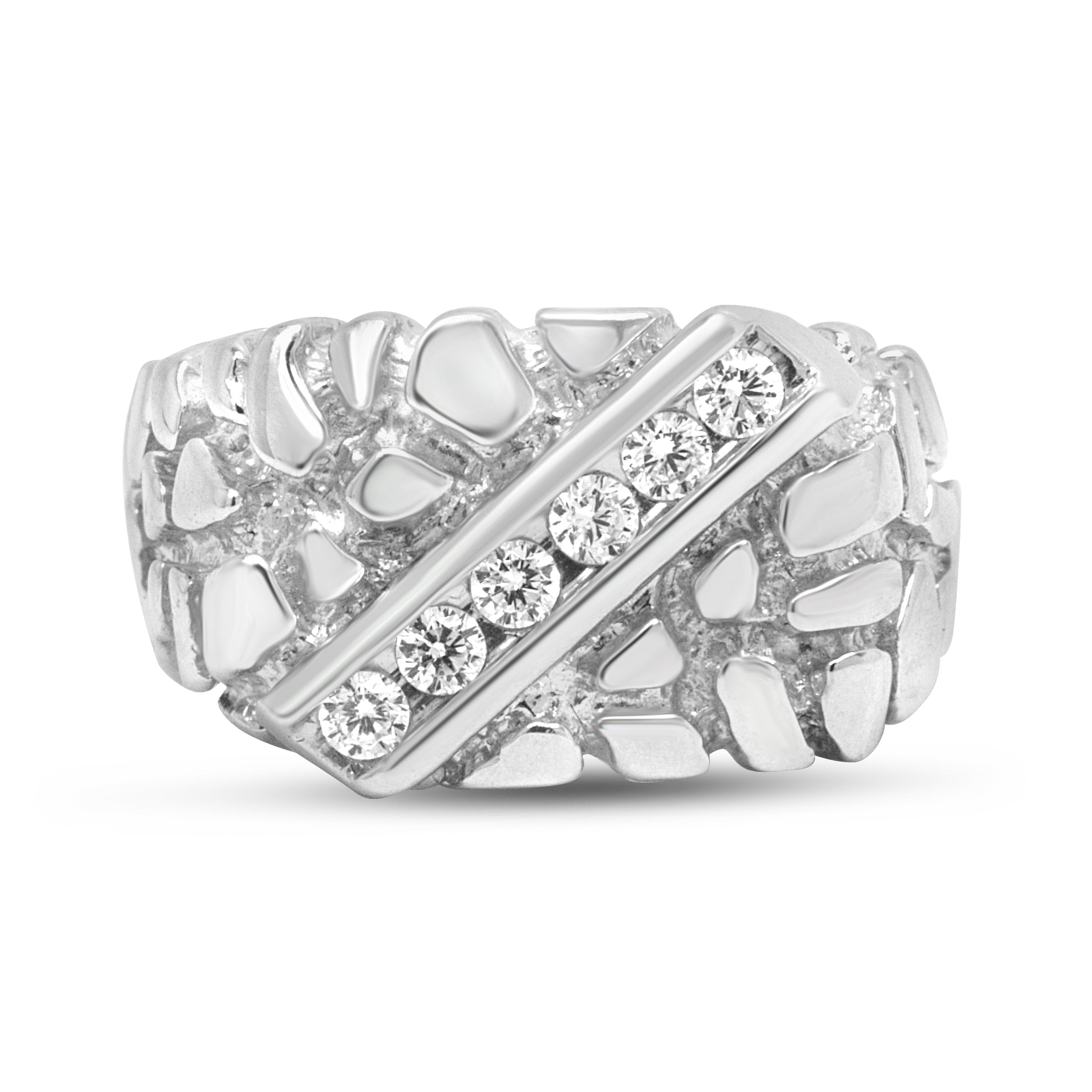 .925 Sterling Silver 1/3 Diamond 6 Stone Rectangle Nugget Gents Ring - Size 10 by Bids.com