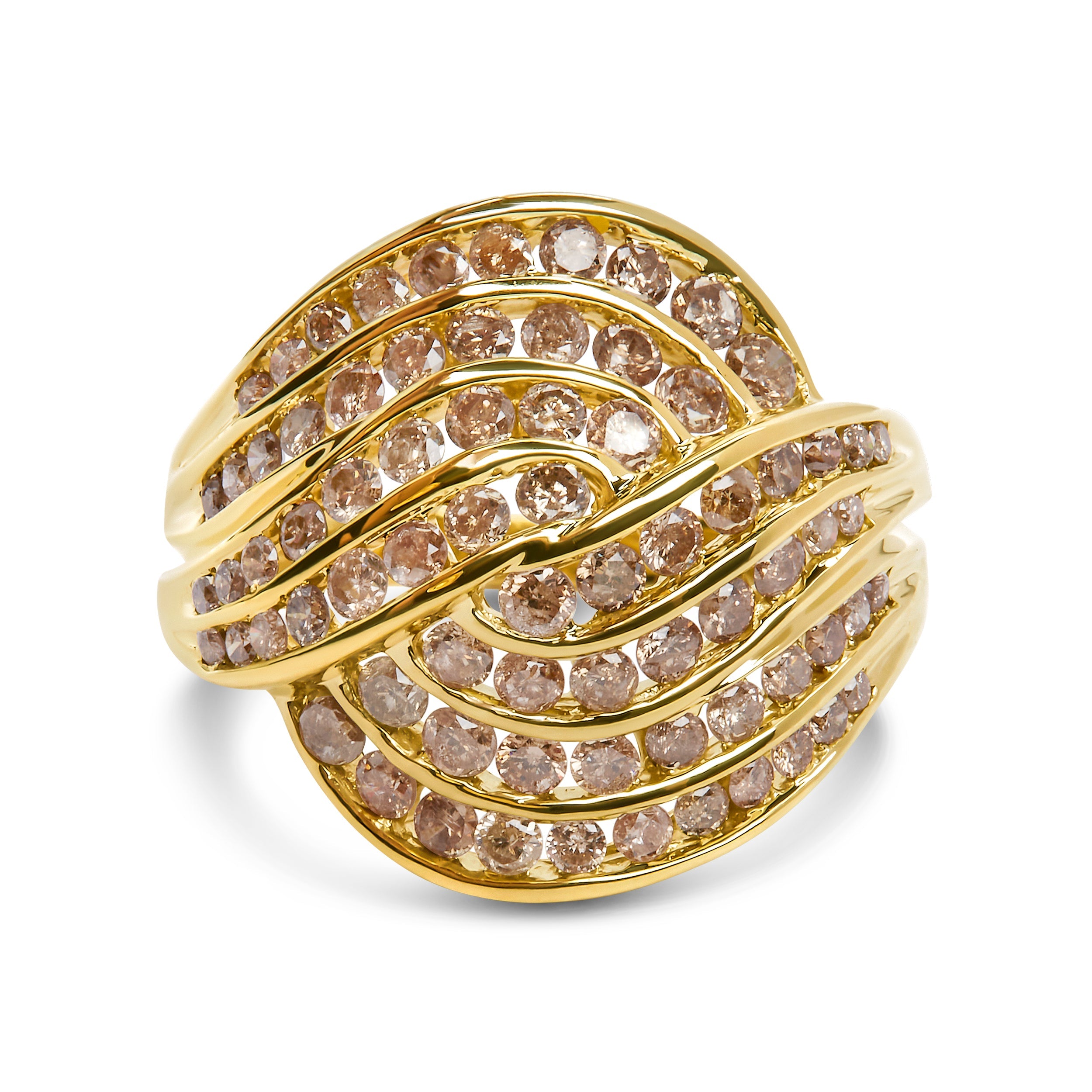 10K Yellow Gold 2.0 Cttw Channel Set Diamond Cocktail Swirl Band Ring (K-L Color, I1-I2 Clarity) - Ring Size 7 by Bids.com