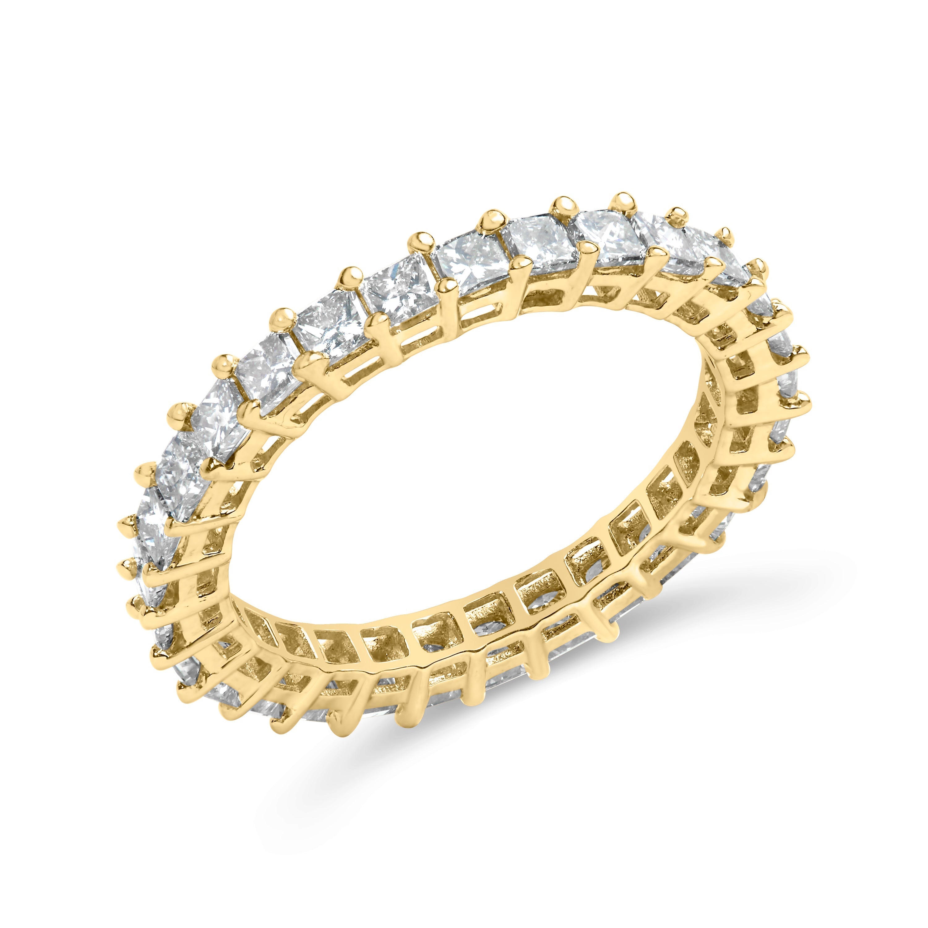 14K Yellow Gold 2.00 Cttw Shared Prong Set Princess Cut Diamond Eternity Band Ring (J-K Color, SI1-SI2 Clarity) - Ring Size 7 DestGlow