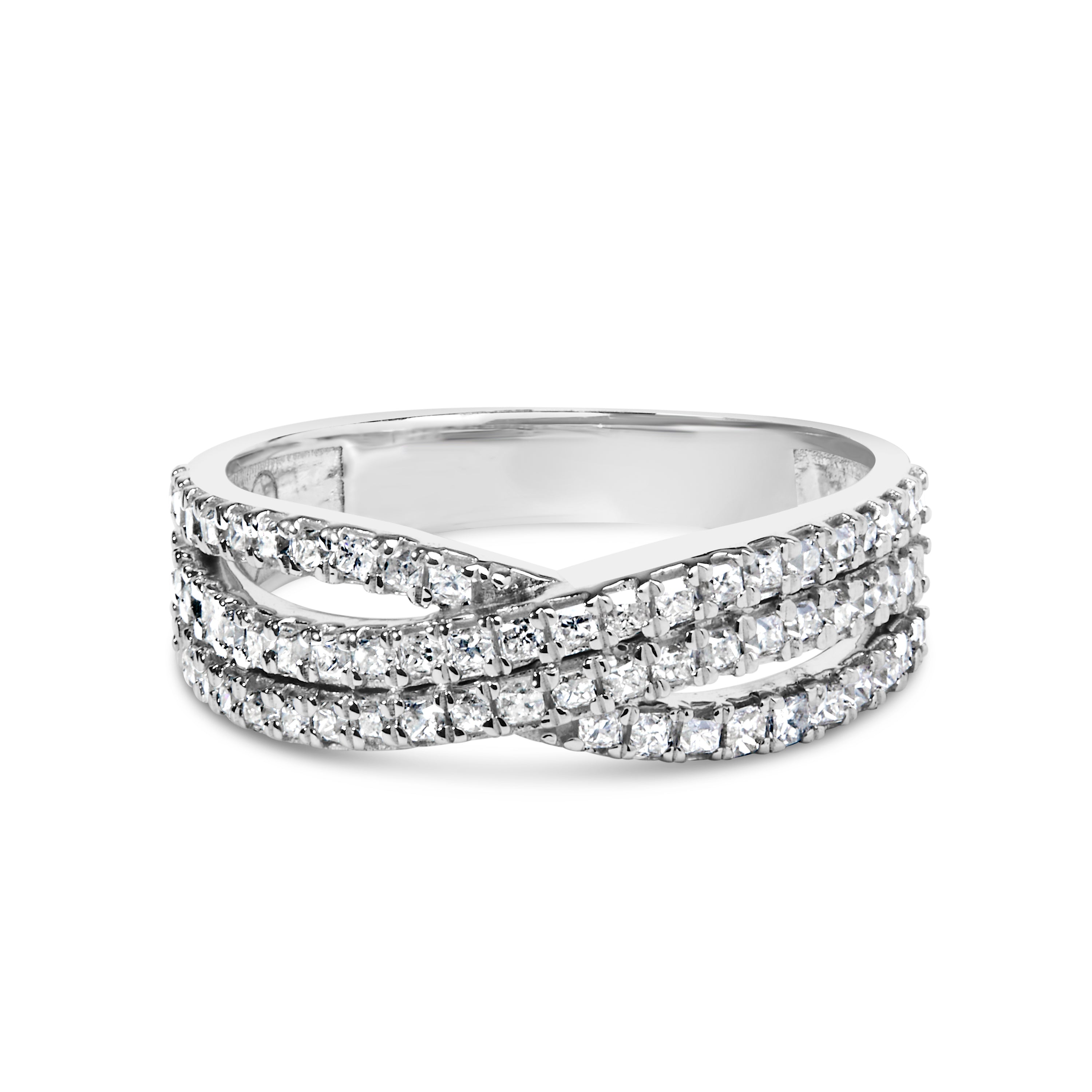 10K White Gold 3/4 Cttw Princess Natural Diamond Split Shank and Weave Band Ring (H-I Color, SI1-SI2 Clarity) - Ring Size 7 by Bids.com