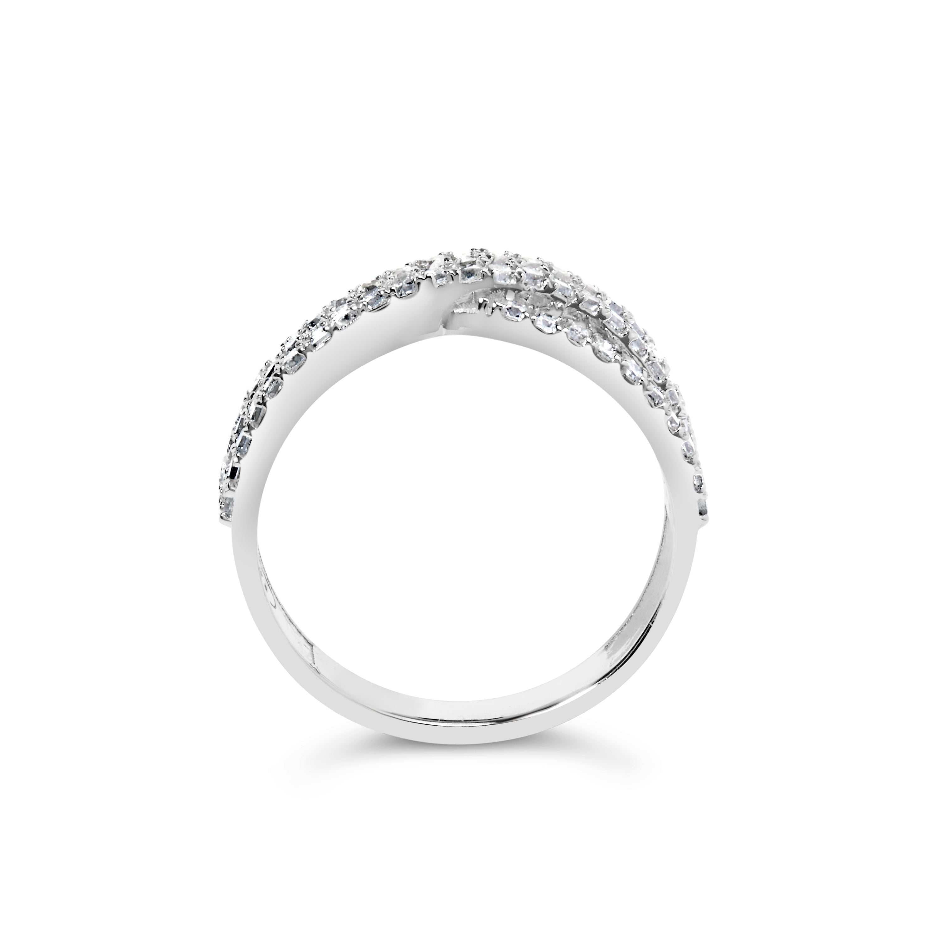 10K White Gold 3/4 Cttw Princess Natural Diamond Split Shank and Weave Band Ring (H-I Color, SI1-SI2 Clarity) - Ring Size 7 by Bids.com