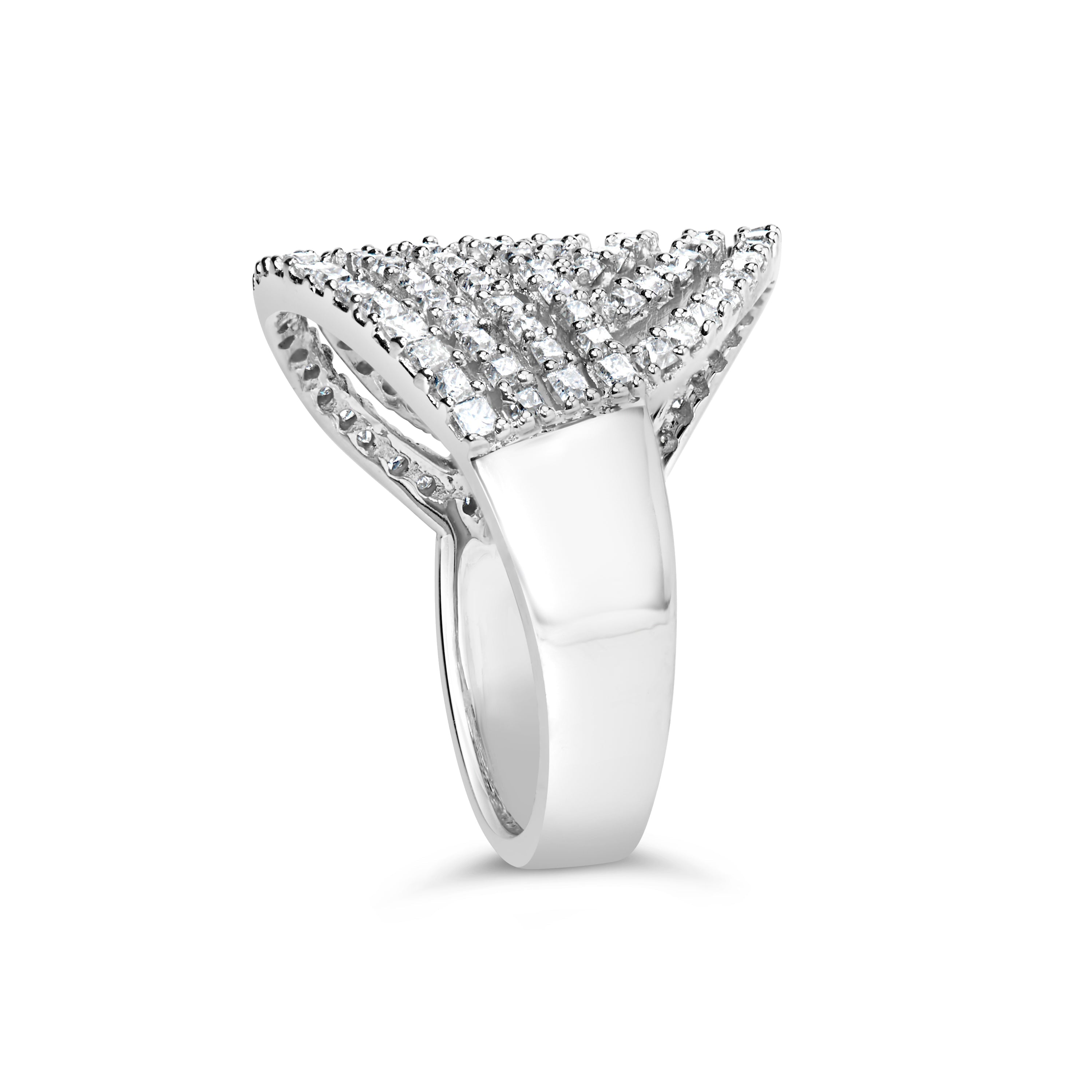 10K White Gold 1 1/2 Cttw Princess Diamond Swirl Design Cocktail Ring DestGlow