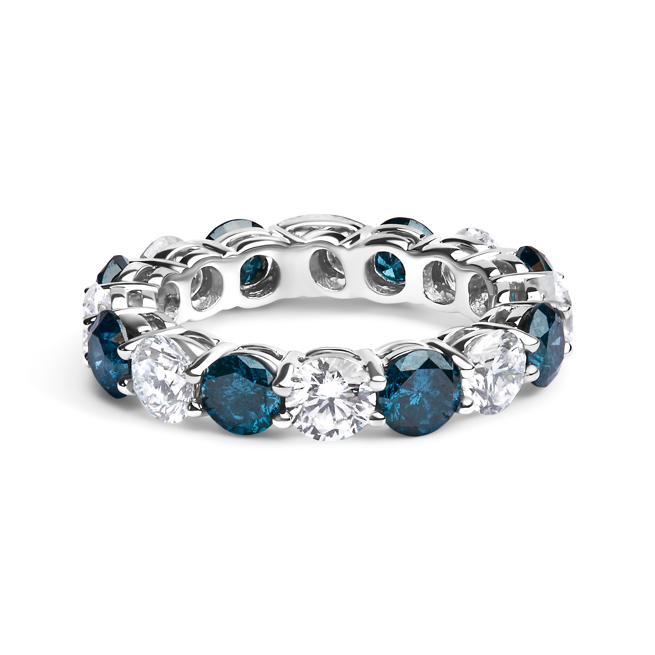 14K White Gold 6 1/4 Cttw Alternating Lab-Grown White and Natural Treated Blue Diamond Eternity Band Ring (F-G Color, VS1-VS2 Clarity) by Bids.com