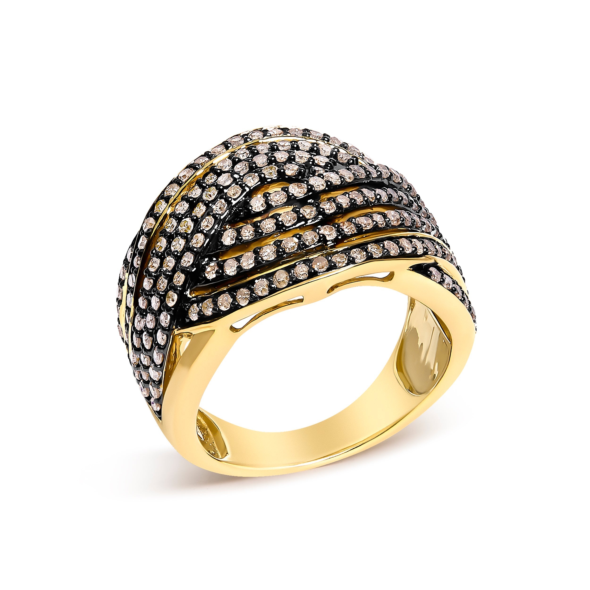 10K Yellow Gold Plated .925 Sterling Silver 1.0 cttw Champagne Diamond Crossover Ring DestGlow