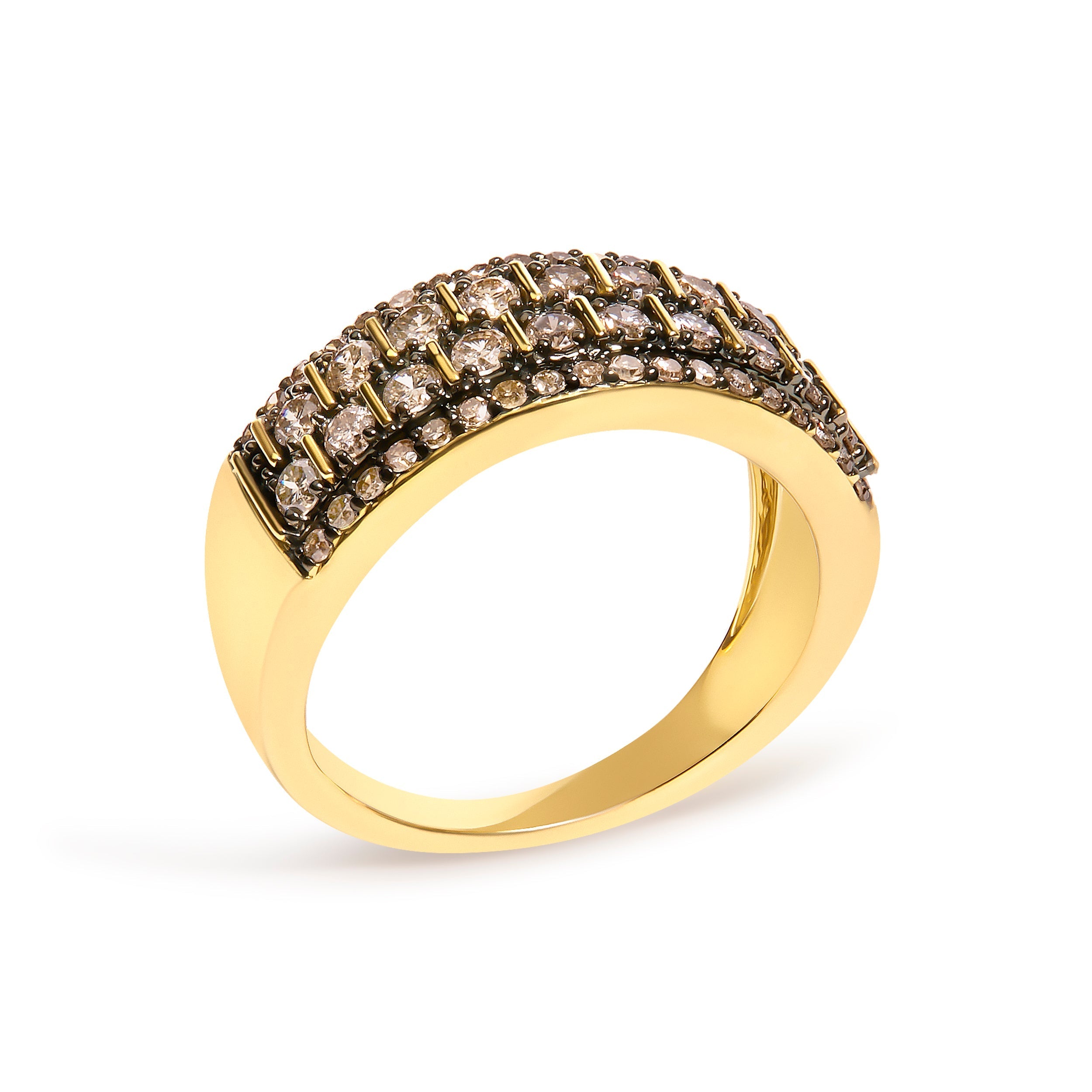 10K Yellow Gold Plated .925 Sterling Silver 3/4 cttw Champagne Diamond Band Ring DestGlow