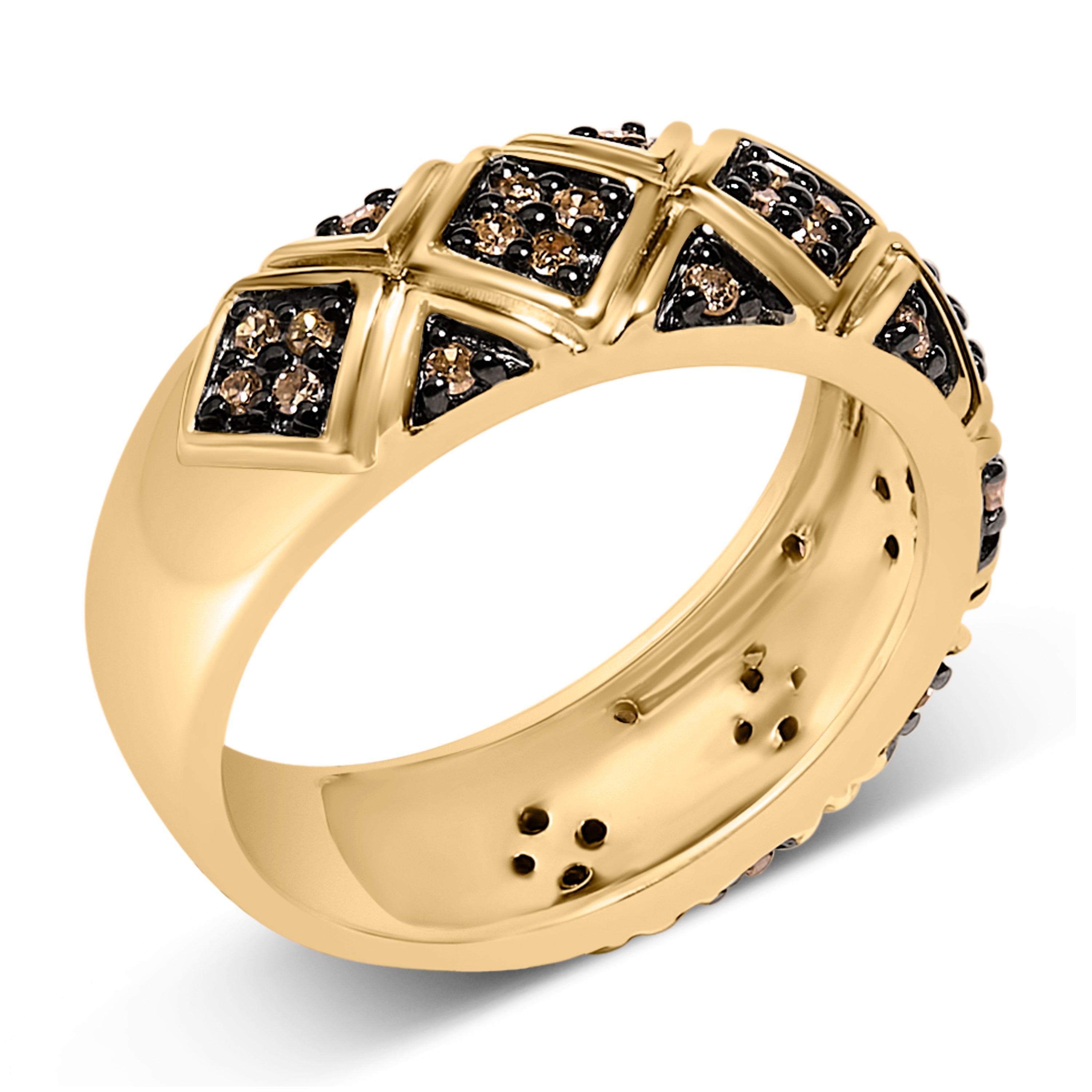 10K Yellow Gold Plated .925 Sterling Silver 3/8 Cttw Champagne Diamond Geometric Style Band Ring - Size 7 by Bids.com
