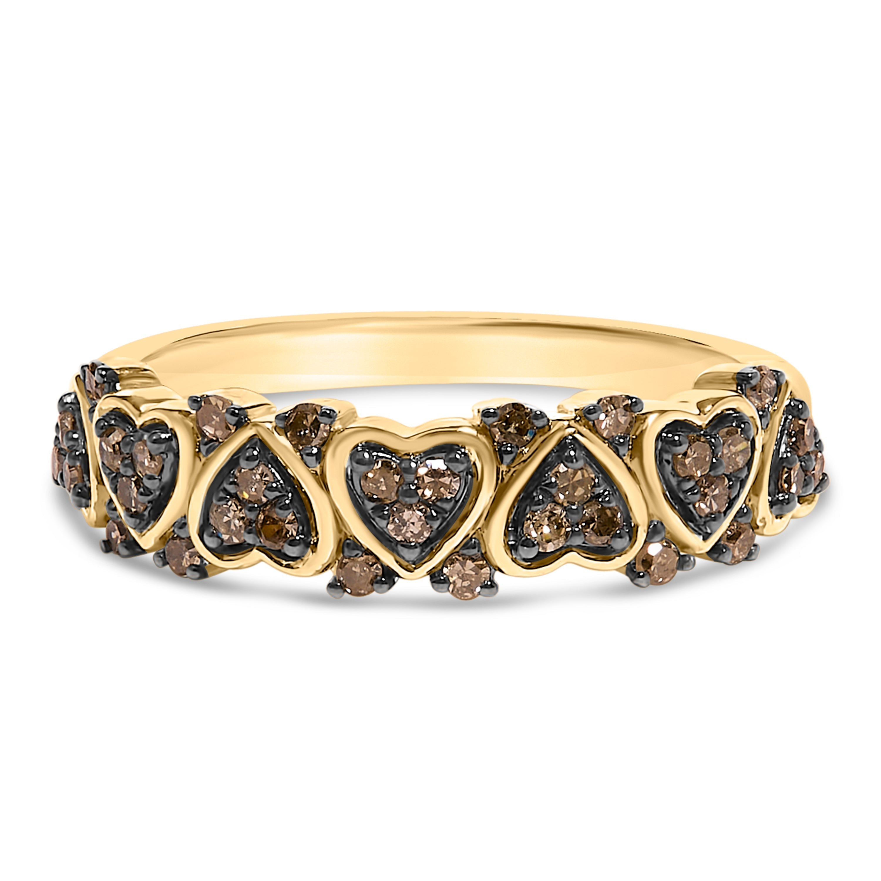 10K Yellow Gold Plated .925 Sterling Silver 1/3 cttw Natural Diamond Band Ring - Size 7 DestGlow