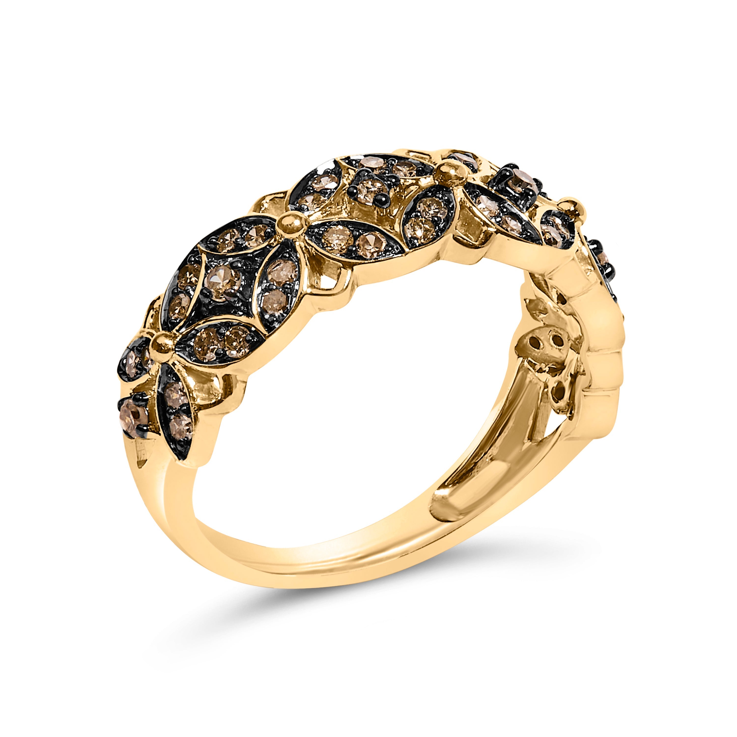 10K Yellow Gold Plated .925 Sterling Silver 3/8 Cttw Champagne Diamond Lattice Work Band Ring - Size 7 DestGlow
