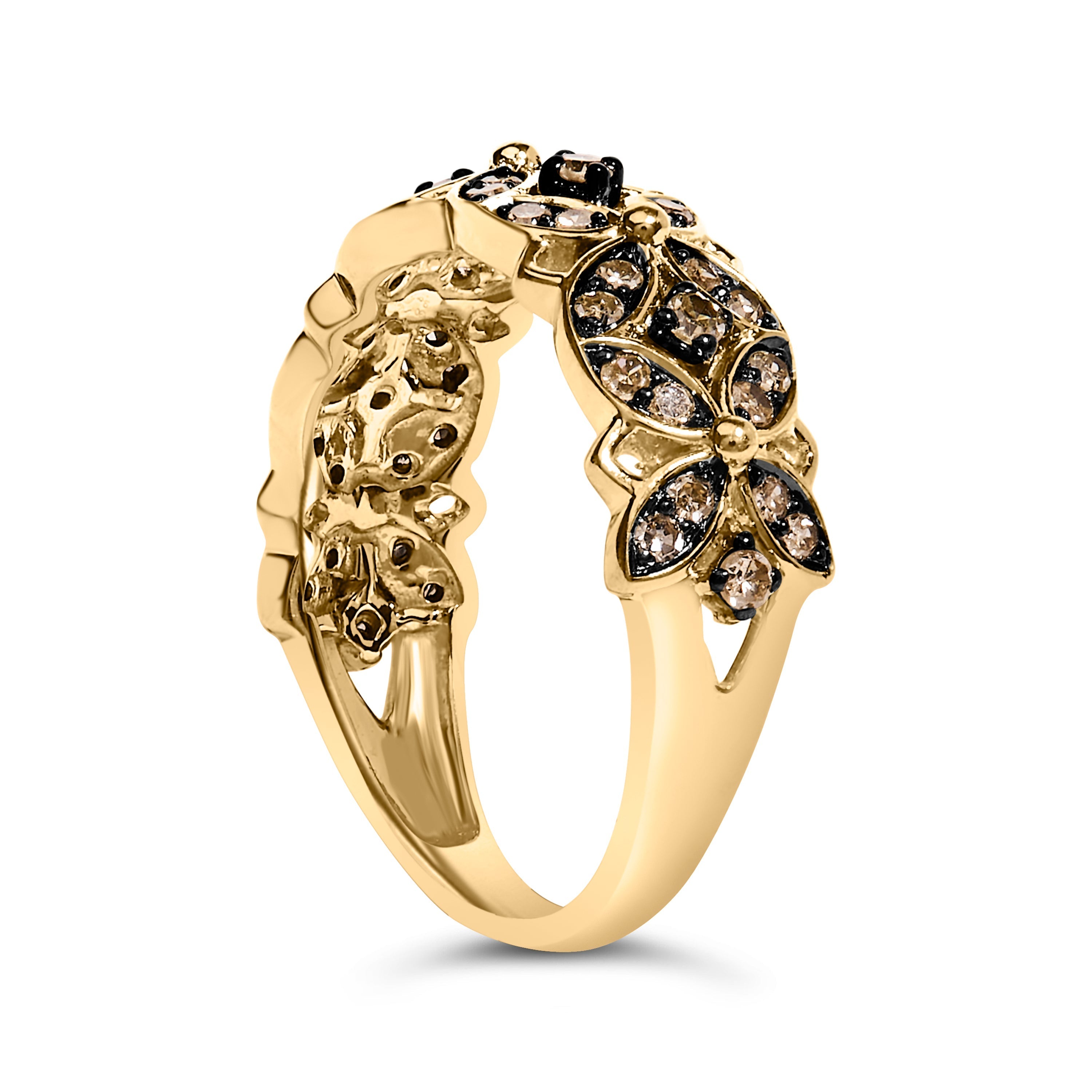 10K Yellow Gold Plated .925 Sterling Silver 3/8 Cttw Champagne Diamond Lattice Work Band Ring - Size 7 DestGlow