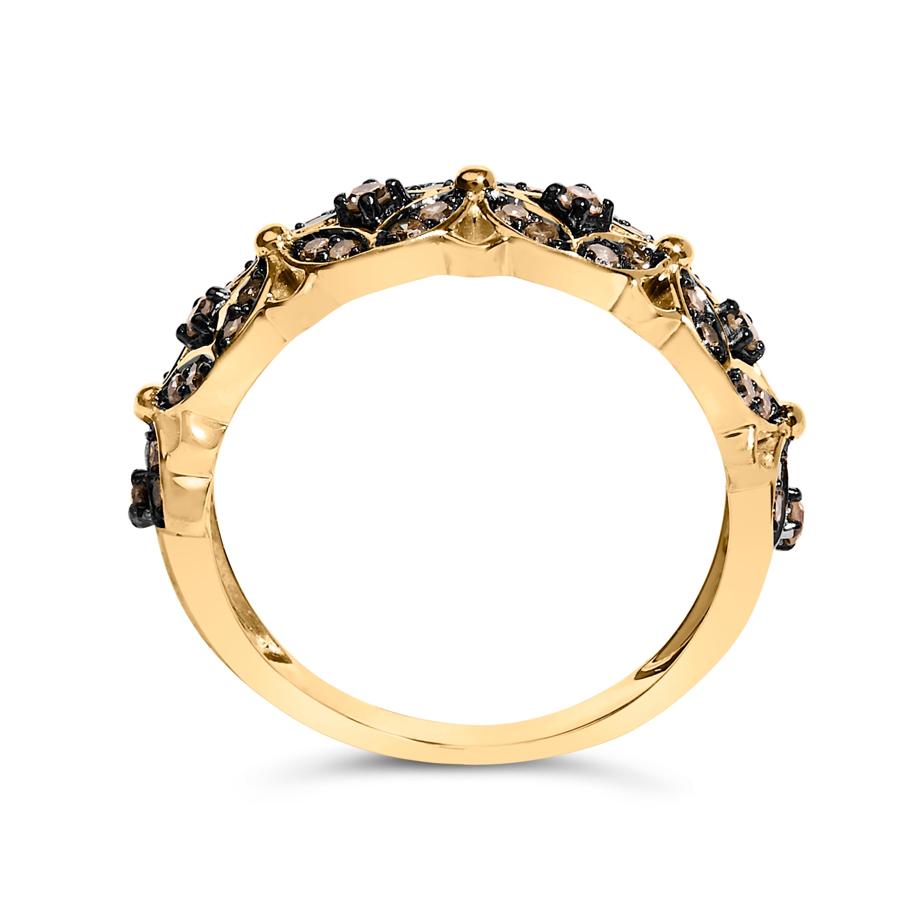 10K Yellow Gold Plated .925 Sterling Silver 3/8 Cttw Champagne Diamond Lattice Work Band Ring - Size 7 DestGlow