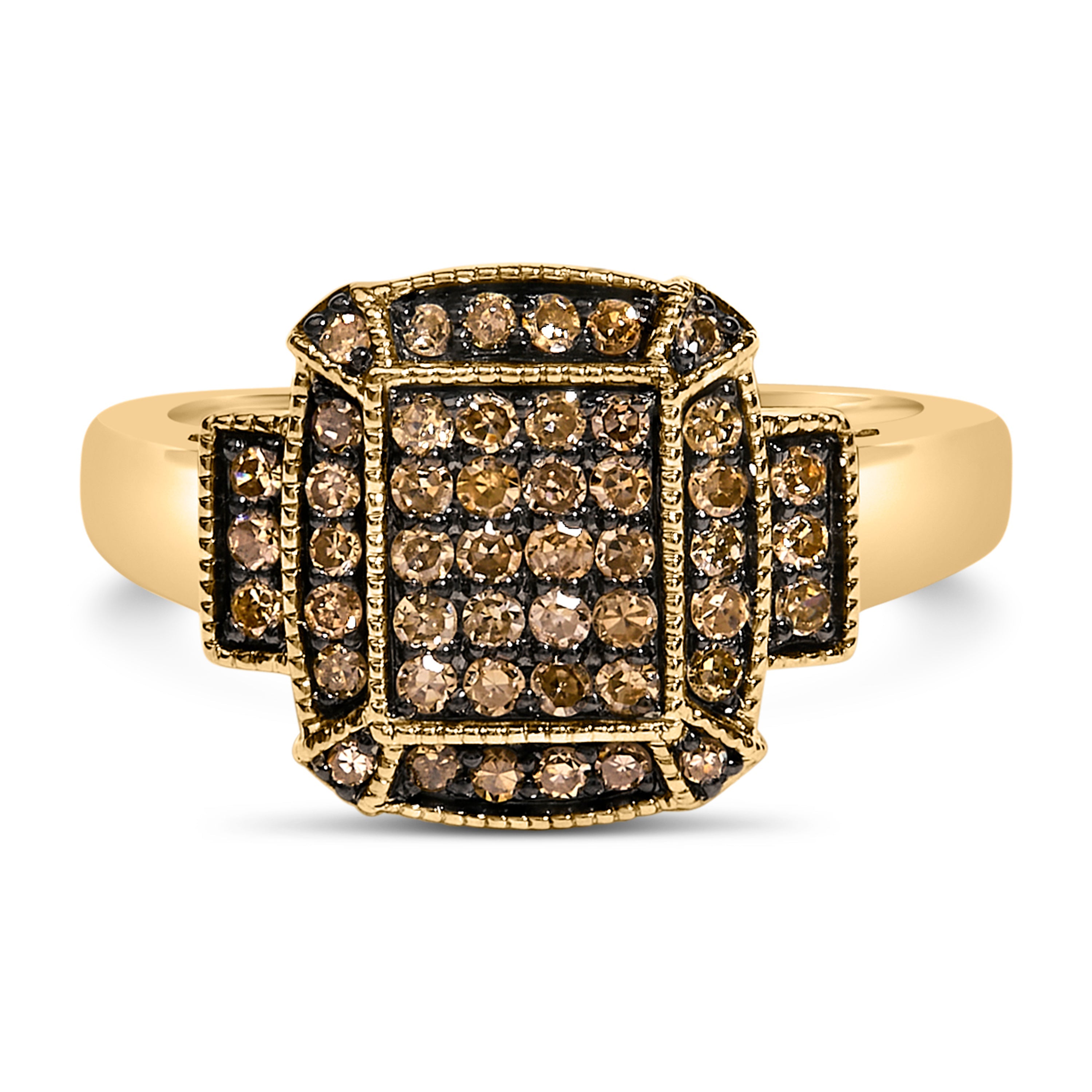 10K Yellow Gold Plated .925 Sterling Silver 1/2 Cttw Champagne Diamond Step Up Ring - Size 7 by Bids.com
