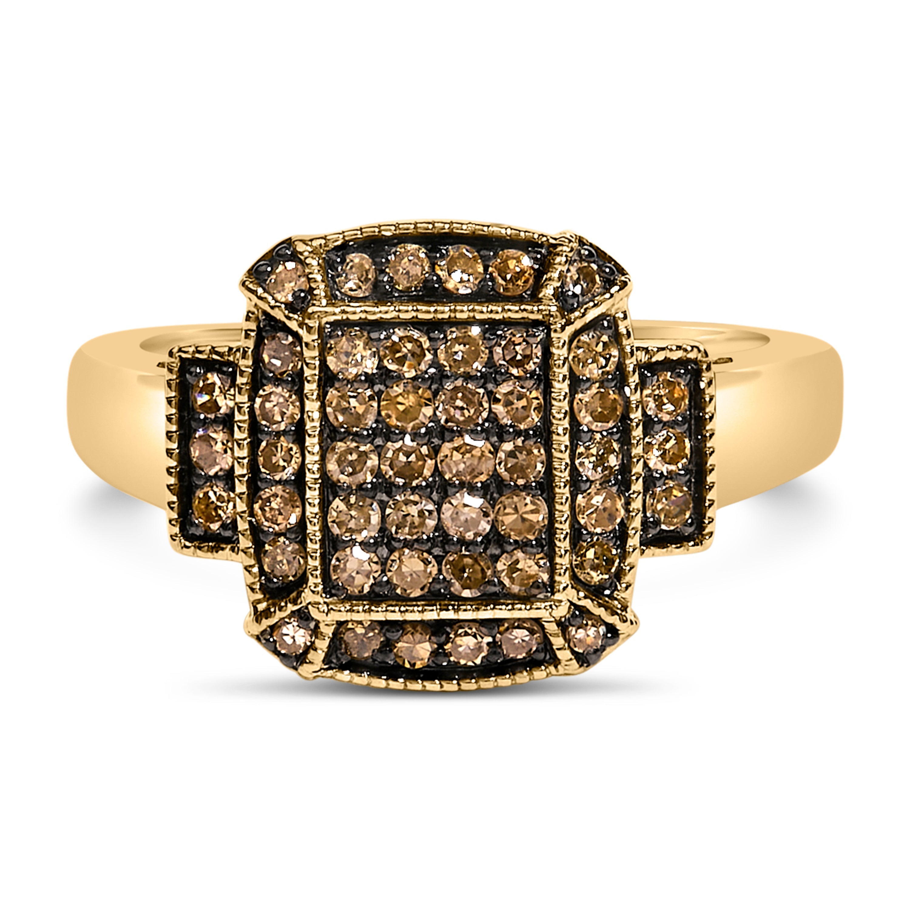 10K Yellow Gold Plated .925 Sterling Silver 1/2 Cttw Champagne Diamond Step Up Ring - Size 7