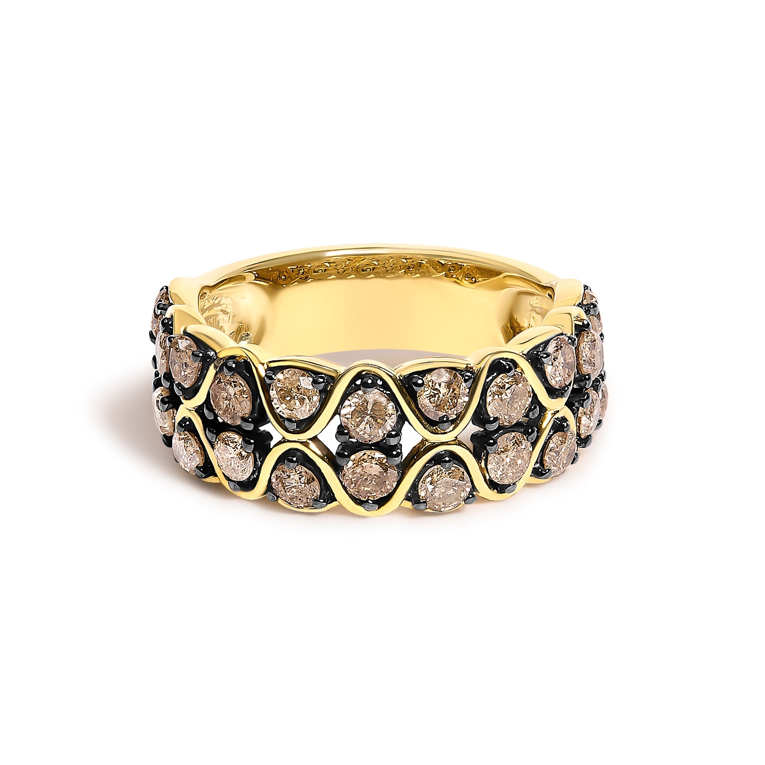 10K Yellow Gold Plated Sterling Silver 1 1/2 Cttw Brown Diamond Scalloped Band Ring DestGlow