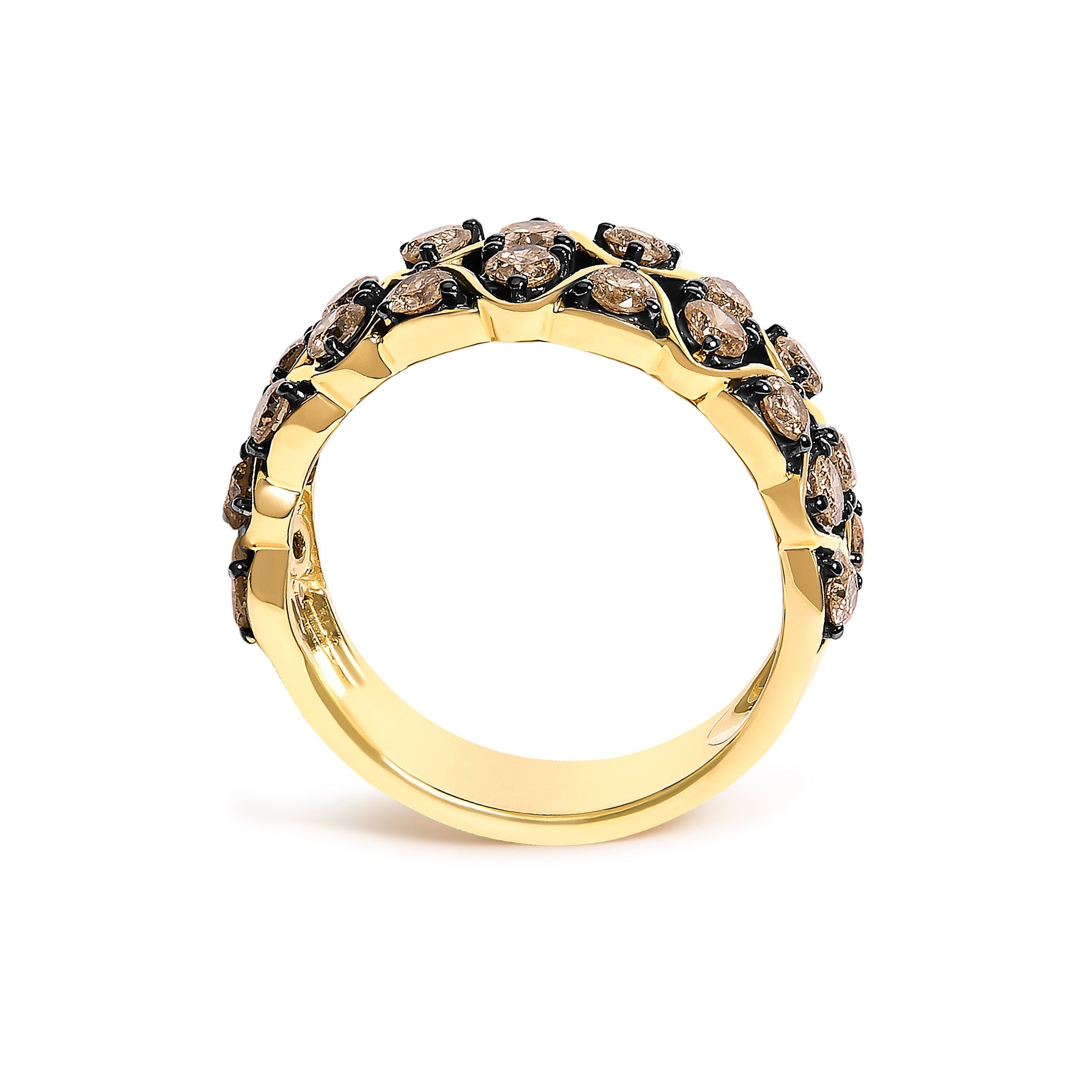 10K Yellow Gold Plated Sterling Silver 1 1/2 Cttw Brown Diamond Scalloped Band Ring DestGlow